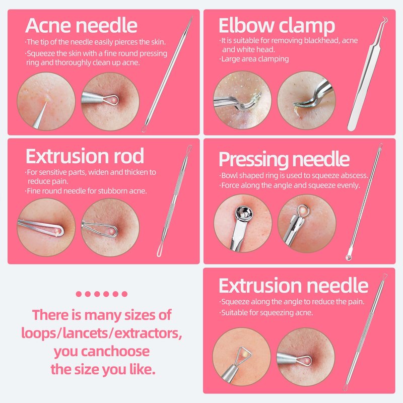 JPNK Blackhead Remover Tool Comedones Extractor Acne Removal kit & Eyebrow Trimmer Kit, 8PCS in One with 5X Magnifying Mirror (Silver)