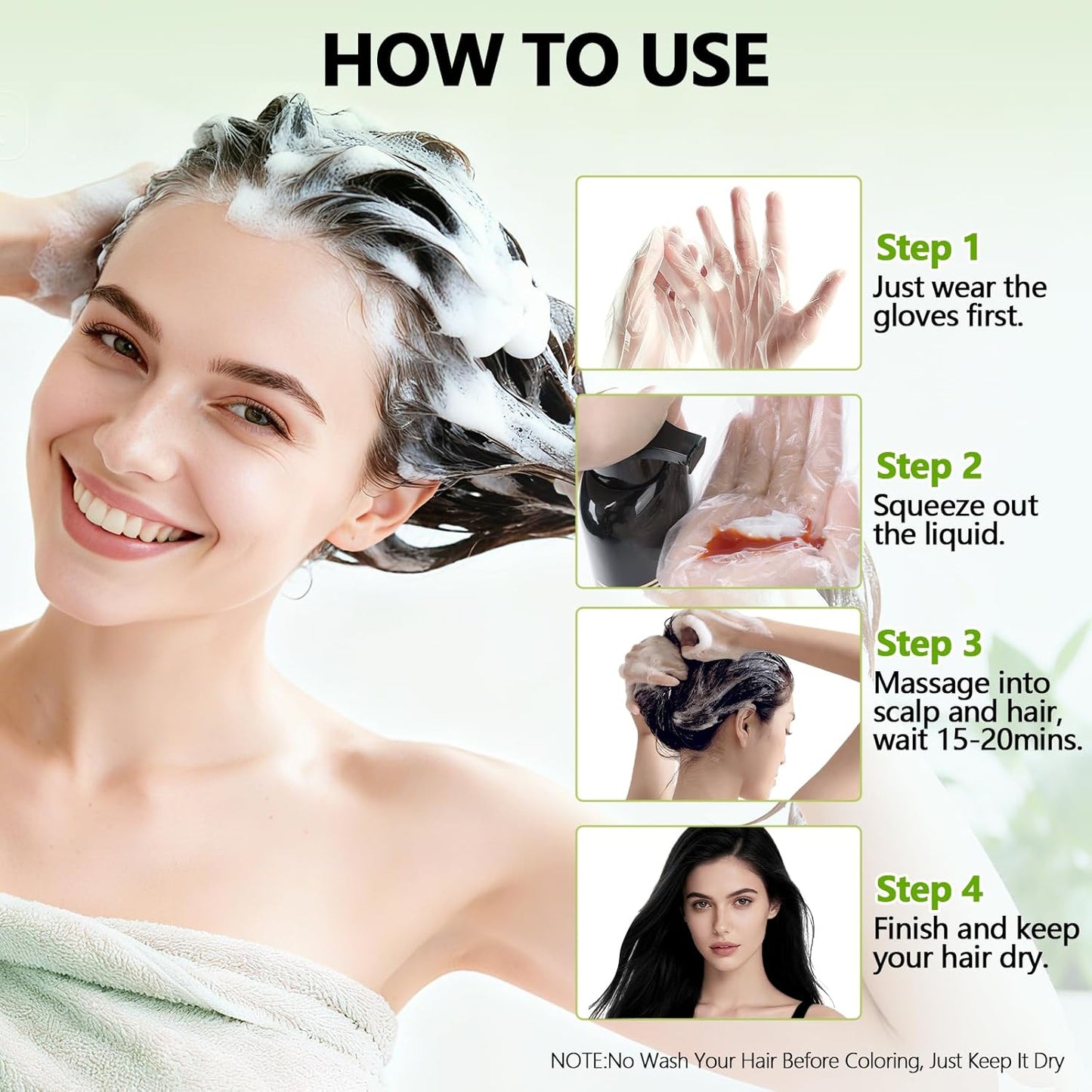 Black Hair Dye Shampoo - 10 Min Gray Coverage | 3-in-1 Semi-Permanent Color with Herbal Ingredients