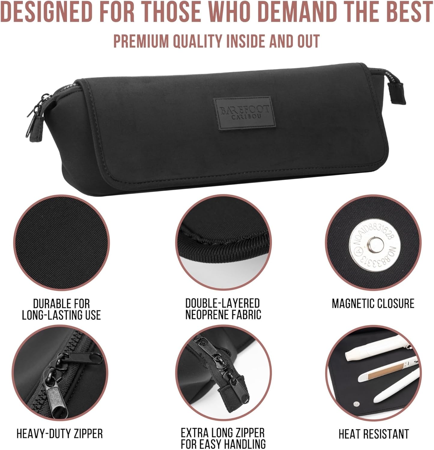BAREFOOT CARIBOU Travel Hair Tools Bag & Heat Resistant Mat - 2-in-1 Organizer for Flat Irons & Curling Irons (Black)