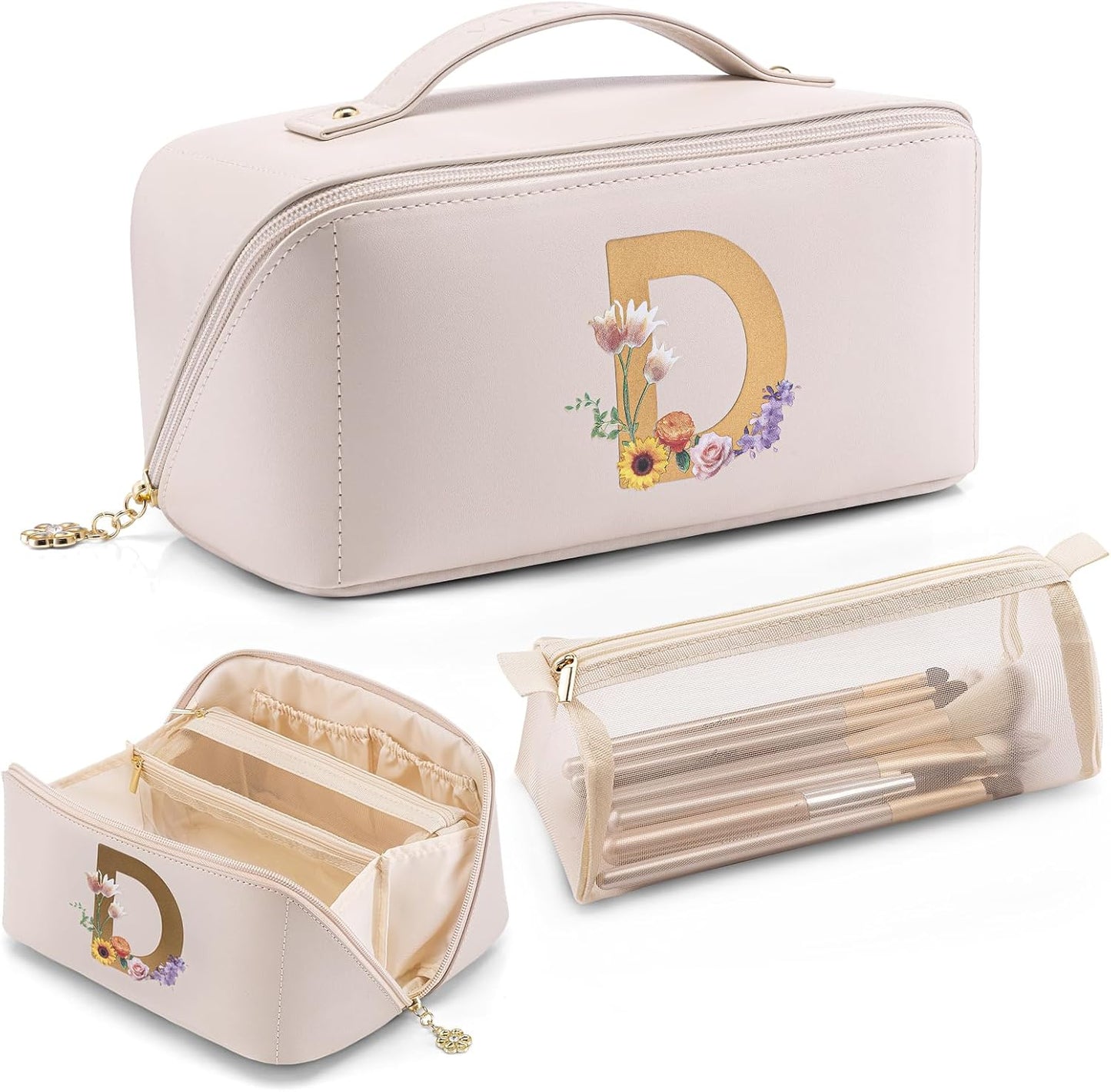 VLANDO Makeup Bag - Travel Toiletry & Cosmetic Bag for Women | PU Leather, Portable Design - Toffee