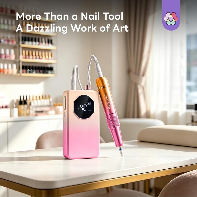SAVILAND Electric Nail Drill Kit - 40000RPM Professional Nail File with LED Display | Quick Removal for Acrylic & Dip Nails