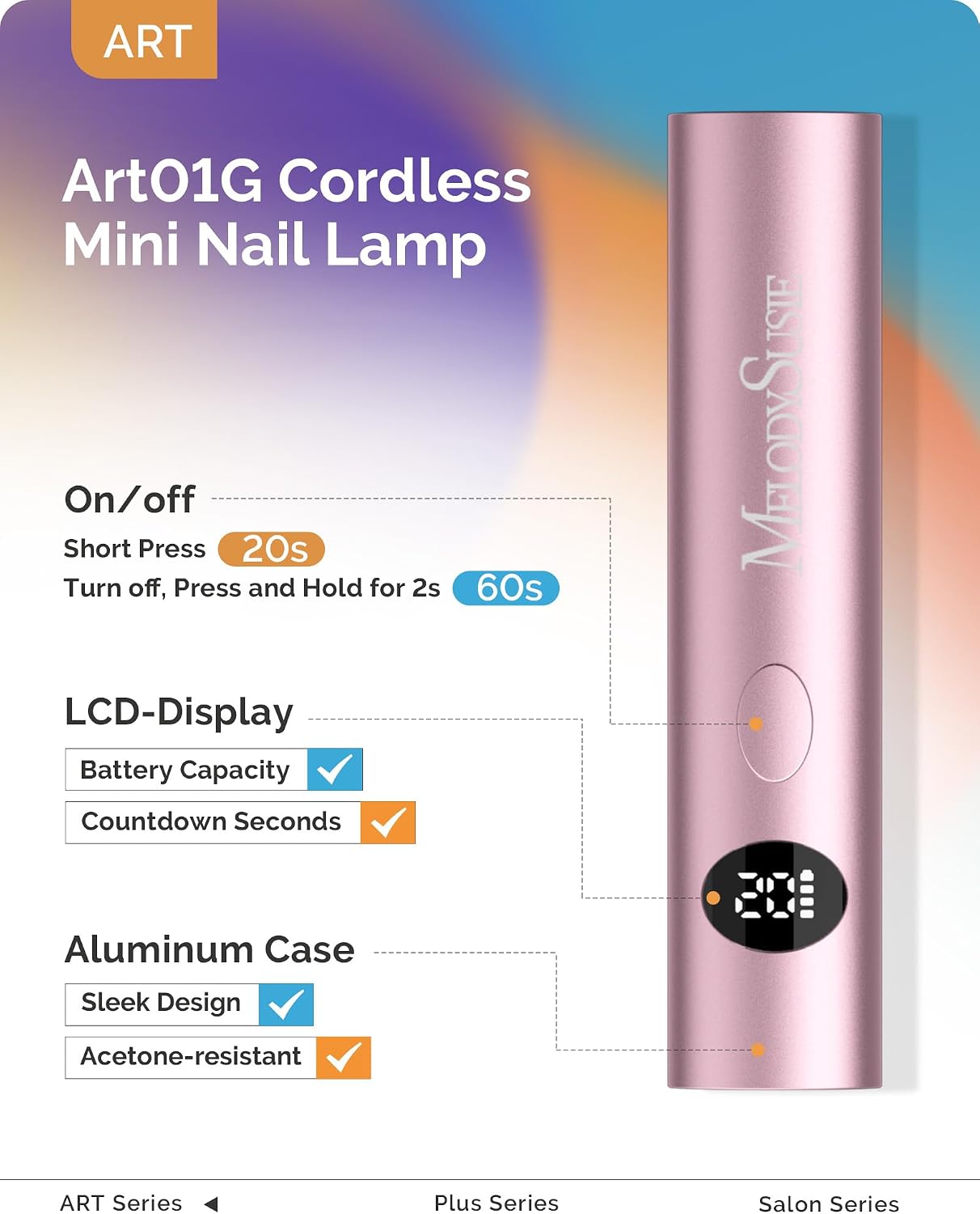 Handheld Cordless UV Nail Lamp - Rechargeable Mini LED Light with LCD Display for Soft Gels & Rhinestone Glue | Pink