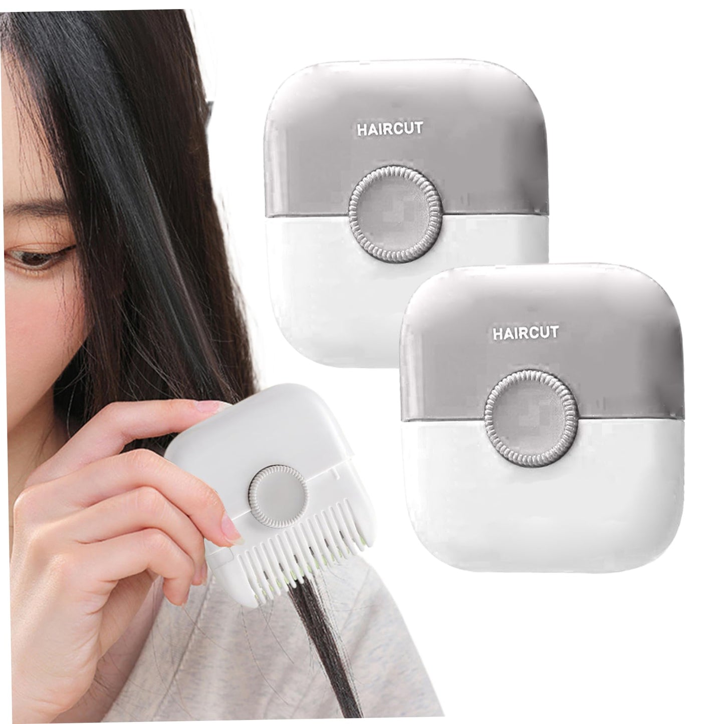 Hotainoys 2Pcs Split Ends Hair Trimmer for Women 2 in 1 Mini Portable Cute Hair Cutting Comb Detachable Dustproof Knob Adjustable Stainless Steel Blade Cutting Tools Split End Trimmer