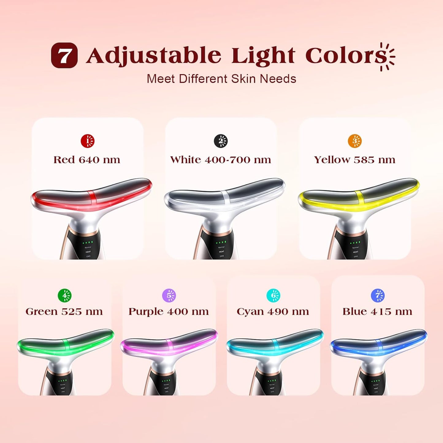 Facial Massager - Red Light Therapy Device for Face & Neck | 113°F Heating Vibration, 7 Color Options