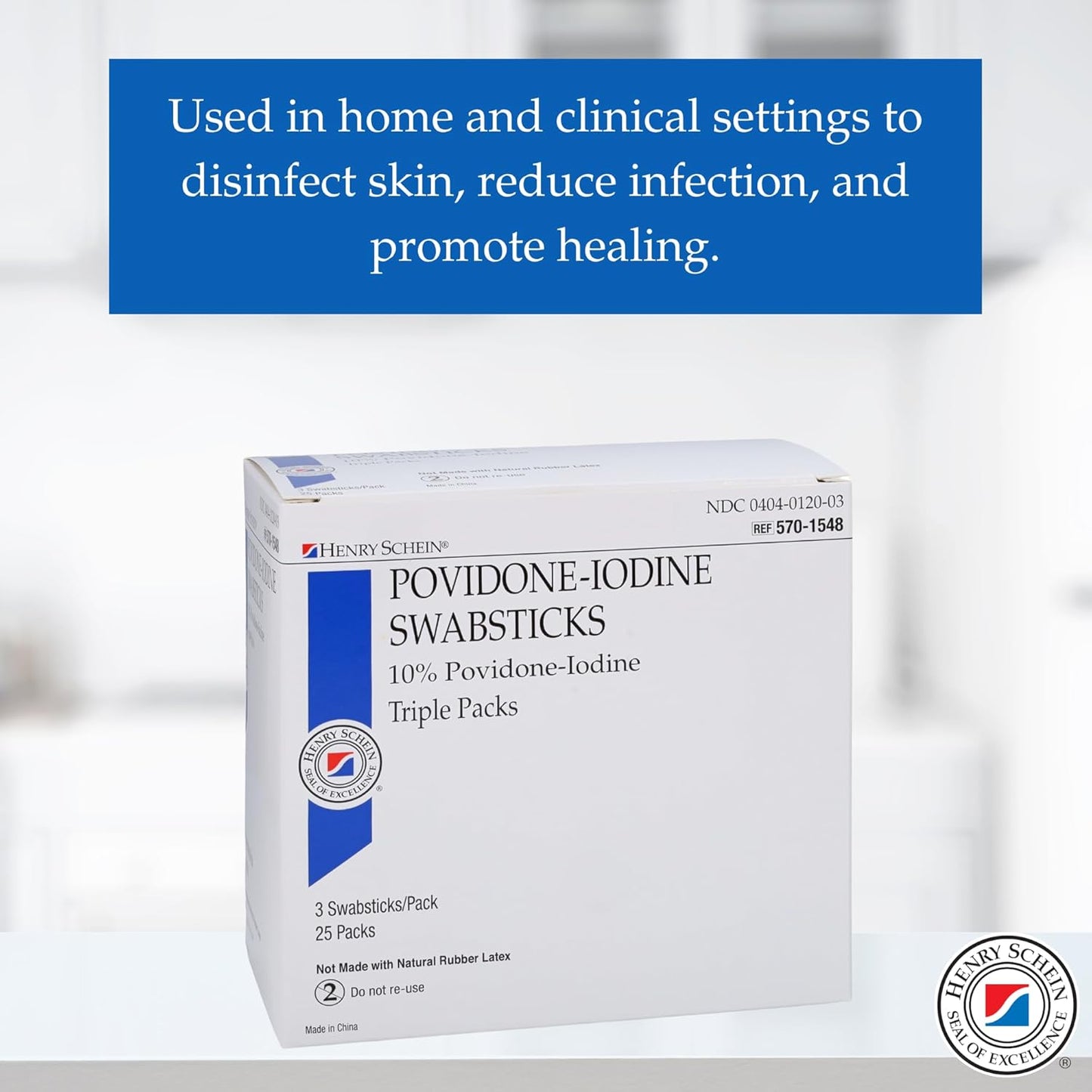 Povidone-Iodine Swabsticks - Sterile Antiseptic Skin Prep | 10% Iodine, Individually Packed, 25 Count