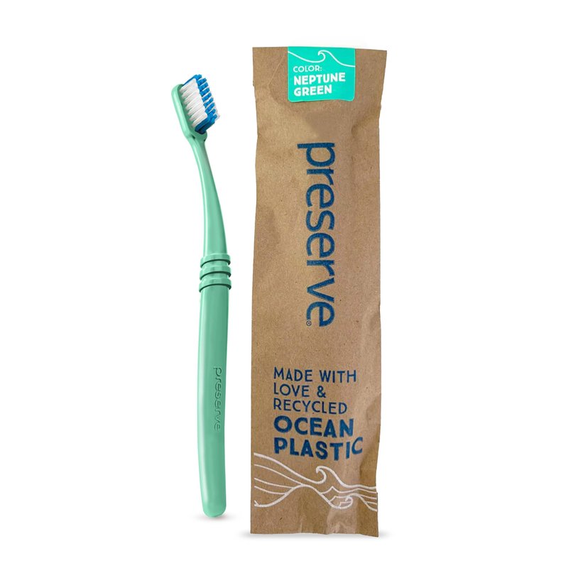 Preserve Ocean Plastic Initiative (POPI) Adult Toothbrush, Made in USA from Recycled Ocean Plastic, Neptune Green, Soft, 1 Count