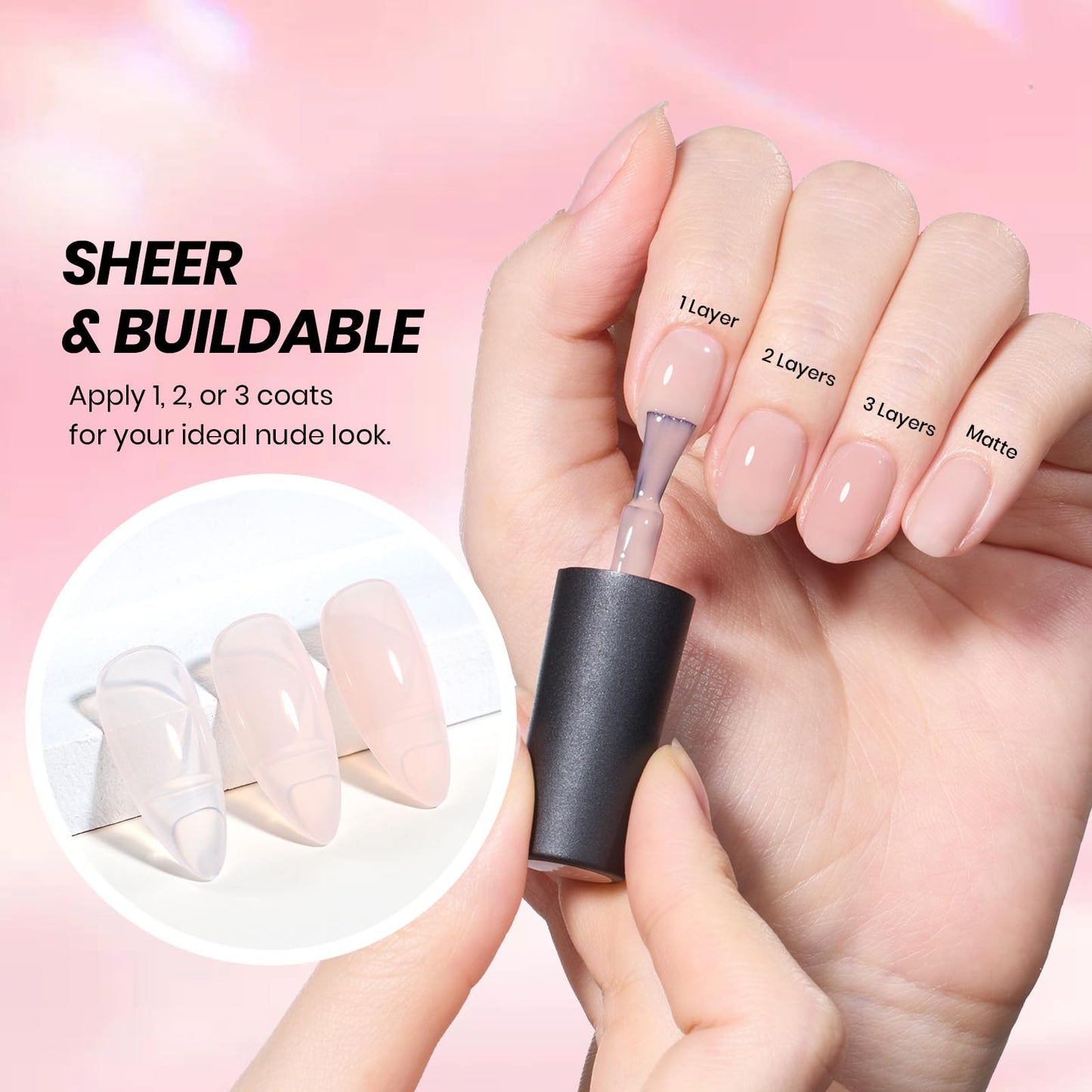 Beetles French Tip Gel Polish Set - White Nude Pink French Manicure Kit with 2 Nail Art Sticker, Soak Off UV LED for DIY Home & Salon Gift for Women