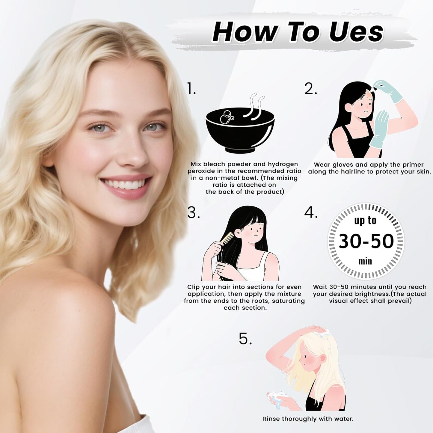 Hair Bleach Powder - Professional Lightening Up to 8 Levels for Highlights | 45g