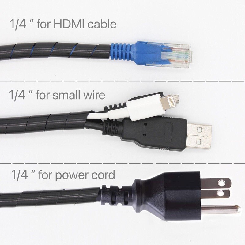 CSZD Spiral Cable Wrap,10ft – 1/4 inch Spiral Wire Wrap Cord Covers Bundle Sleeve Hose for PC TV Computer Electrical Wire Organizer,Tangle Stop Cord Cover and Detangler,Black