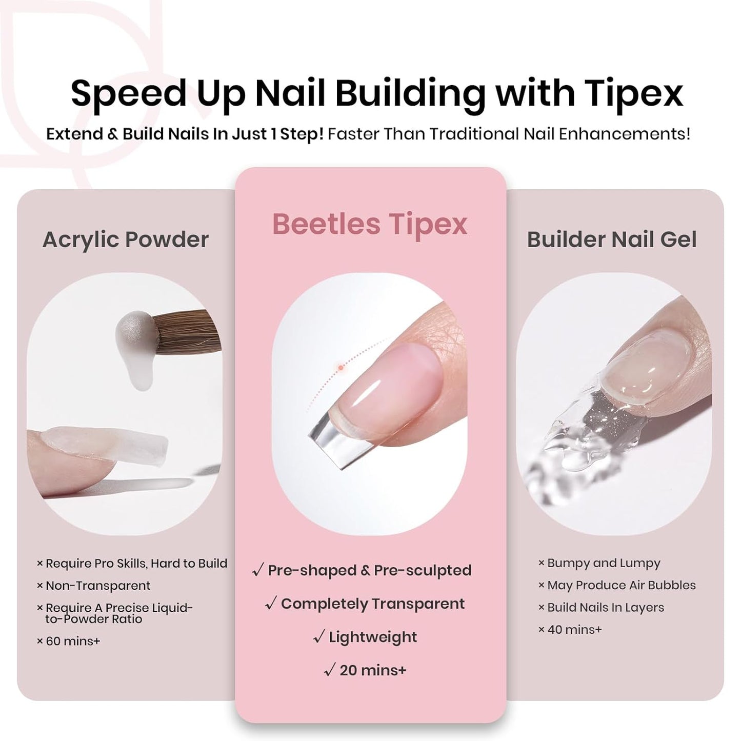 Beetles Nail Tips - Instant Apex Short Coffin Acrylic Tips | 16 Sizes 00-14, 192pcs, No Builder Gel Needed