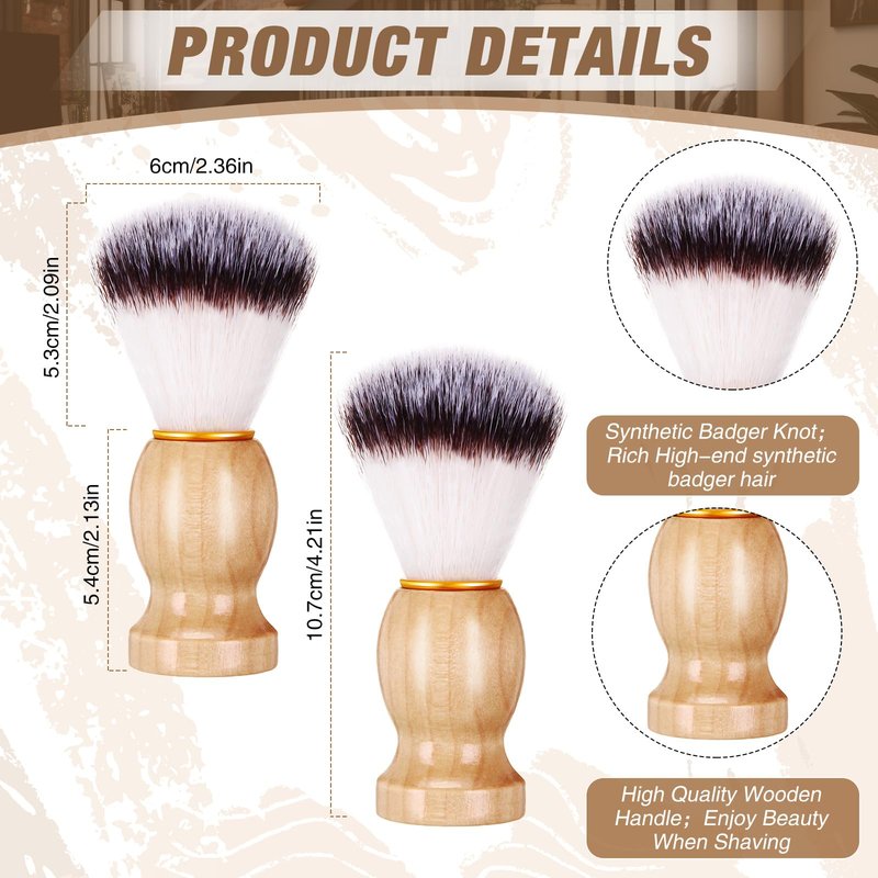 2 Pack Men Shaving Brush,Wet Shave Using Cream & Soap Synthetic Hair Tool with Hard Wood Handle Synthetic Travel Paint Brush for Men Valentine Gifts Hair Salon Tool Home(Brown,Classic)