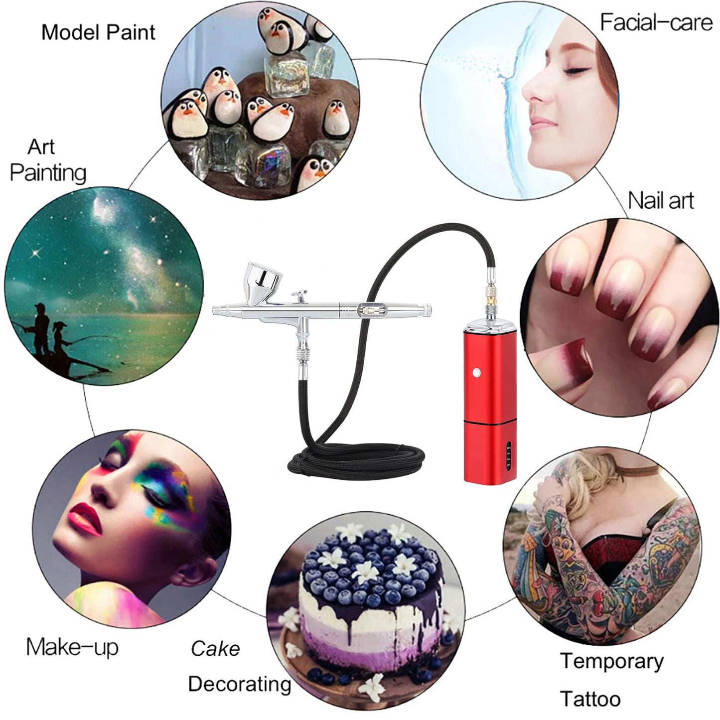 Casubaris Airbrush Kit with Compressor Portable Cordless, Rechargeable Auto Stop Dual Action Air Brush Pen, Match Different Airbrush Gun for Barbers Model Painting Nail Art Craft Makeup