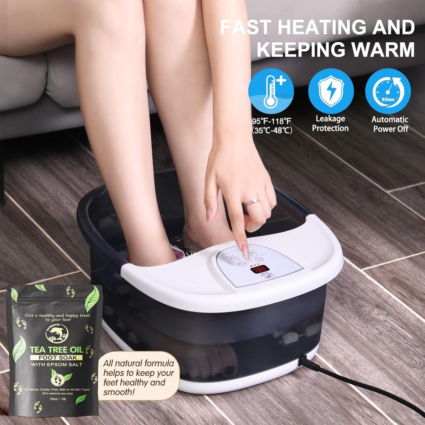Foot Spa Bath Massager with Heat - 22 Massage Rollers, Temperature Control & Vibration | Relaxing Soaking Tub - Grey