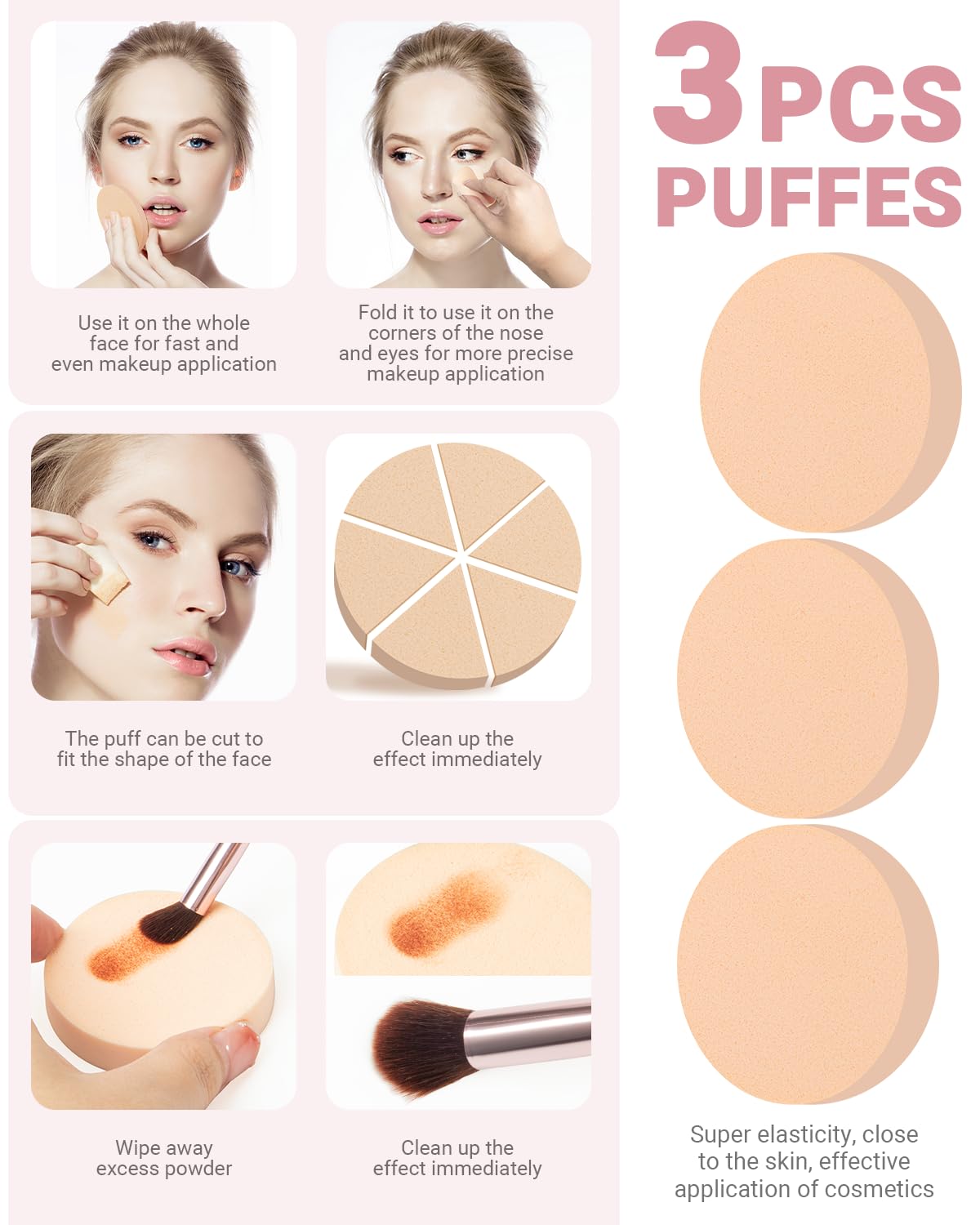 Makeup Brushes Set - 8Pcs Professional Eyeshadow & Eyebrow Brushes with 3 Powder Puffs | Pink Case
