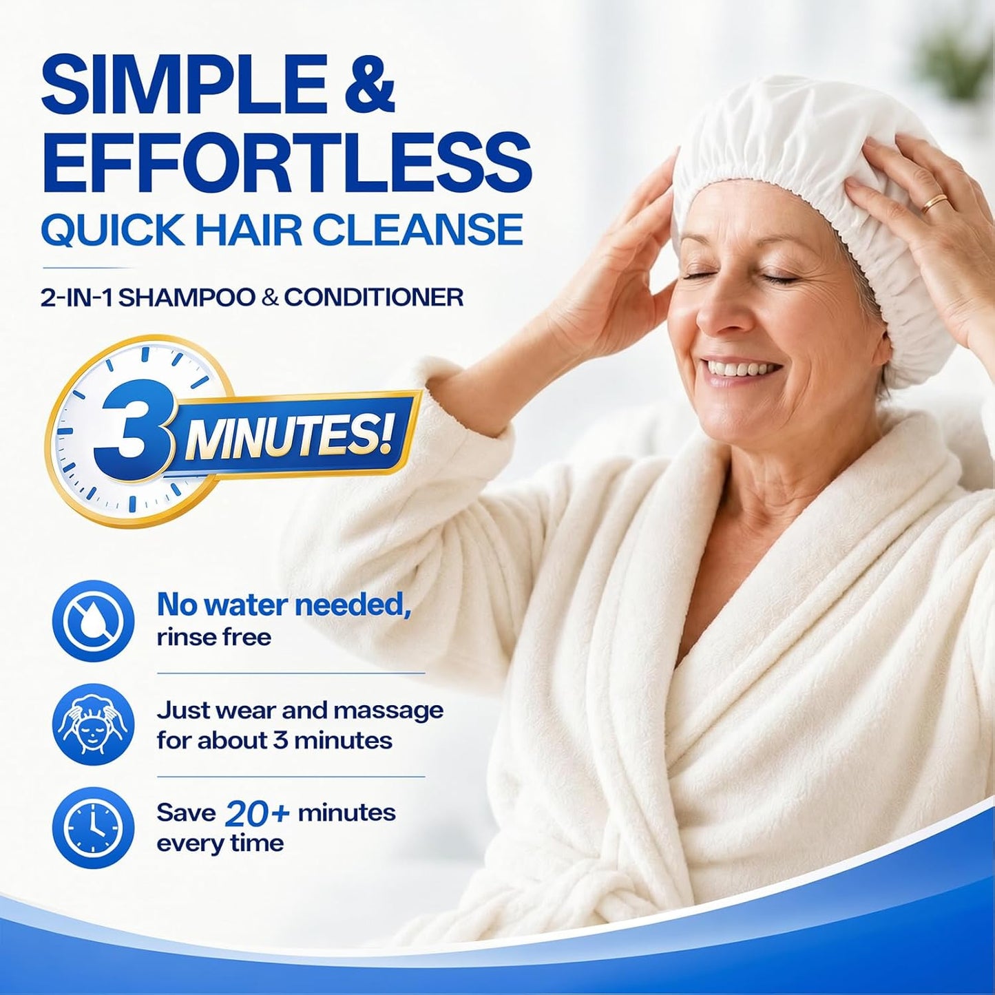 Shampoo Caps - 8 Pack No Water Rinse Microwavable | Waterless Hair Washing for Bedridden Patients & Camping - PH Balanced, Portable