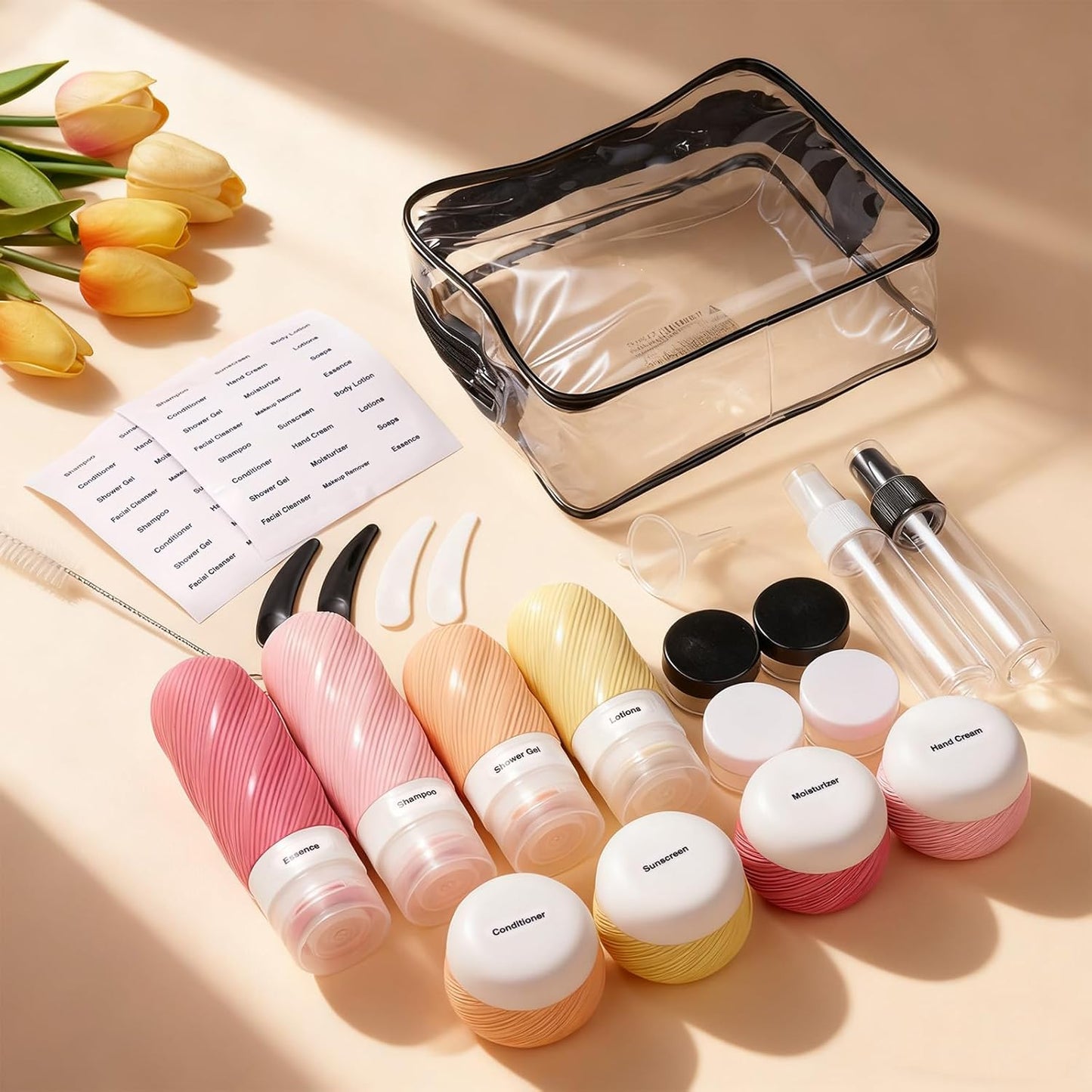 LitBear 23 Pack TSA Approved Travel Bottles - Leak Proof Refillable Containers for Shampoo, Lotion & Conditioner | Pink