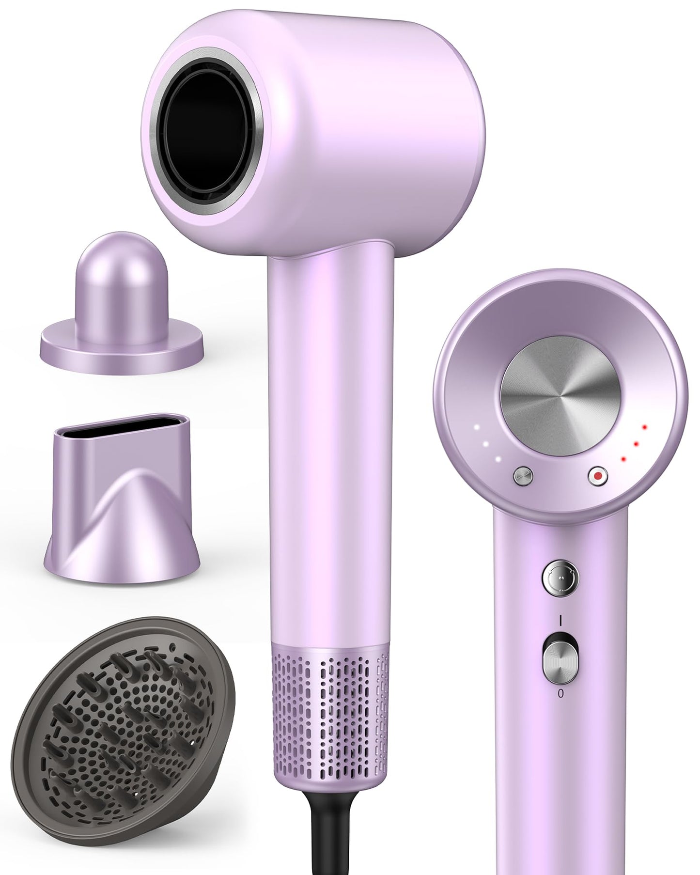 High Speed Ionic Professional Hair Blow Dryer,160000 RPM Powerful Fast Drying Travel Hairdryer Blowdryer with Magnetic Diffuser, Concentrator Nozzle & Wall Mount Bracket, 3 Speeds & 4 Temps, Purple