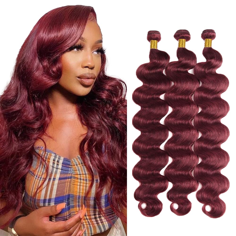 #99J Wine Red Human Hair Bundles Body Wave Bundles 18 18 18 Inch Burgundy Unprocessed Brazilian Virgin Hair 3 Bundle 50 Gram Per Bundle Deals Quick Weave Hair Extensions