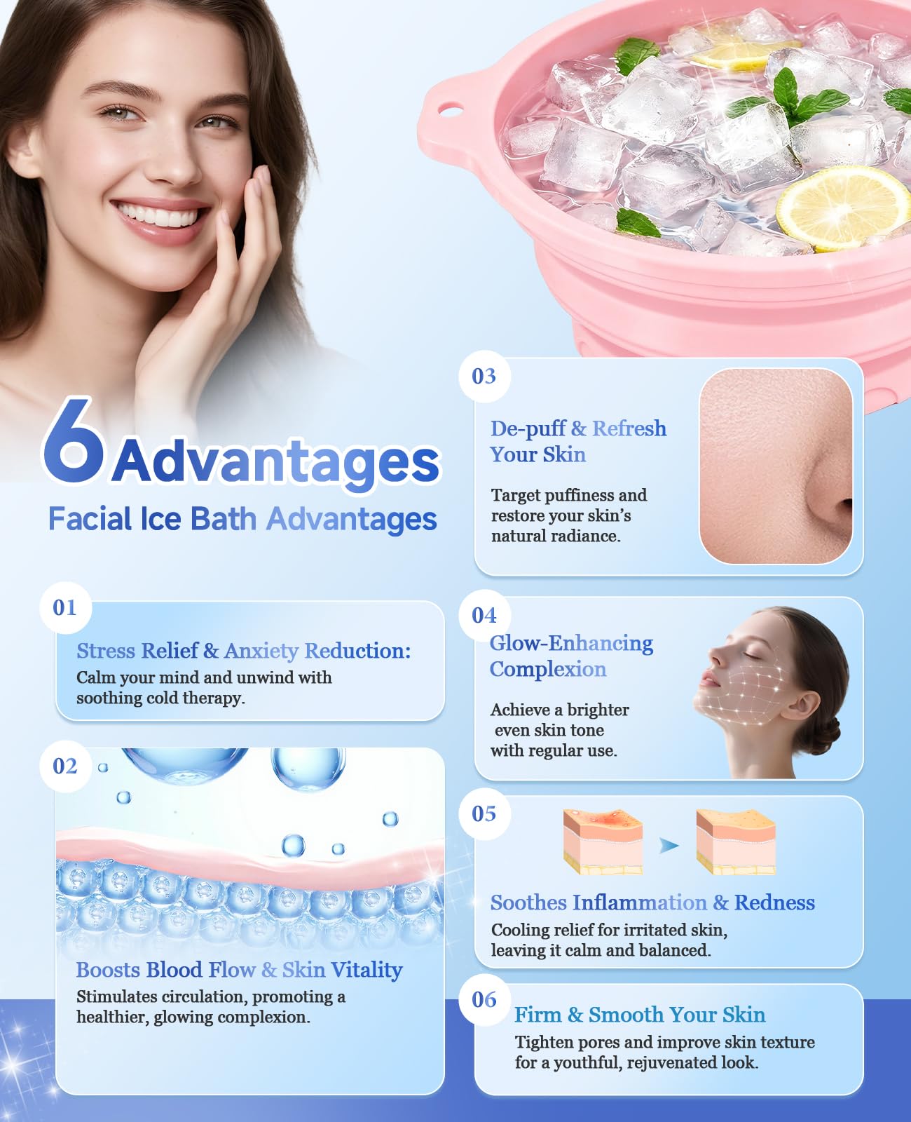 Dtuoen Foldable Silicone Face Ice Bath Bowl, Built-in Ice Tray for Cold Therapy Facial Basin, Skin Tightening & Puffiness Reduction, Ideal for Home, Spa & Travel Use