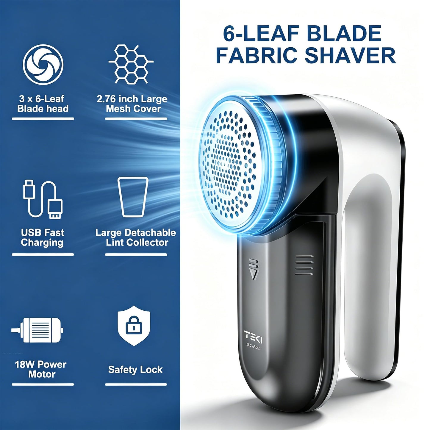 Fabric Shaver, Lint Shaver, Lint Remover Rechargeable Sweater Defuzzer Sweater Shavers to Remove Pilling for Clothes, Couch, Furniture, Fuzz Remover (6 Leaf Blade, 2 Extra Blades)