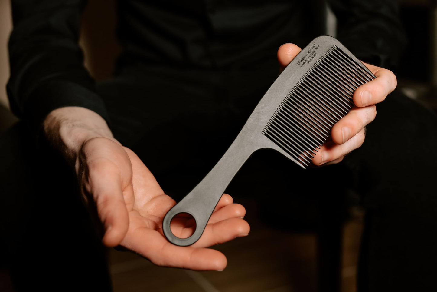 Chicago Comb Model 14 Carbon Fiber, Made in USA, Anti-static, Detangling, Styling & Shower comb, 8.4 inches (21 cm) long