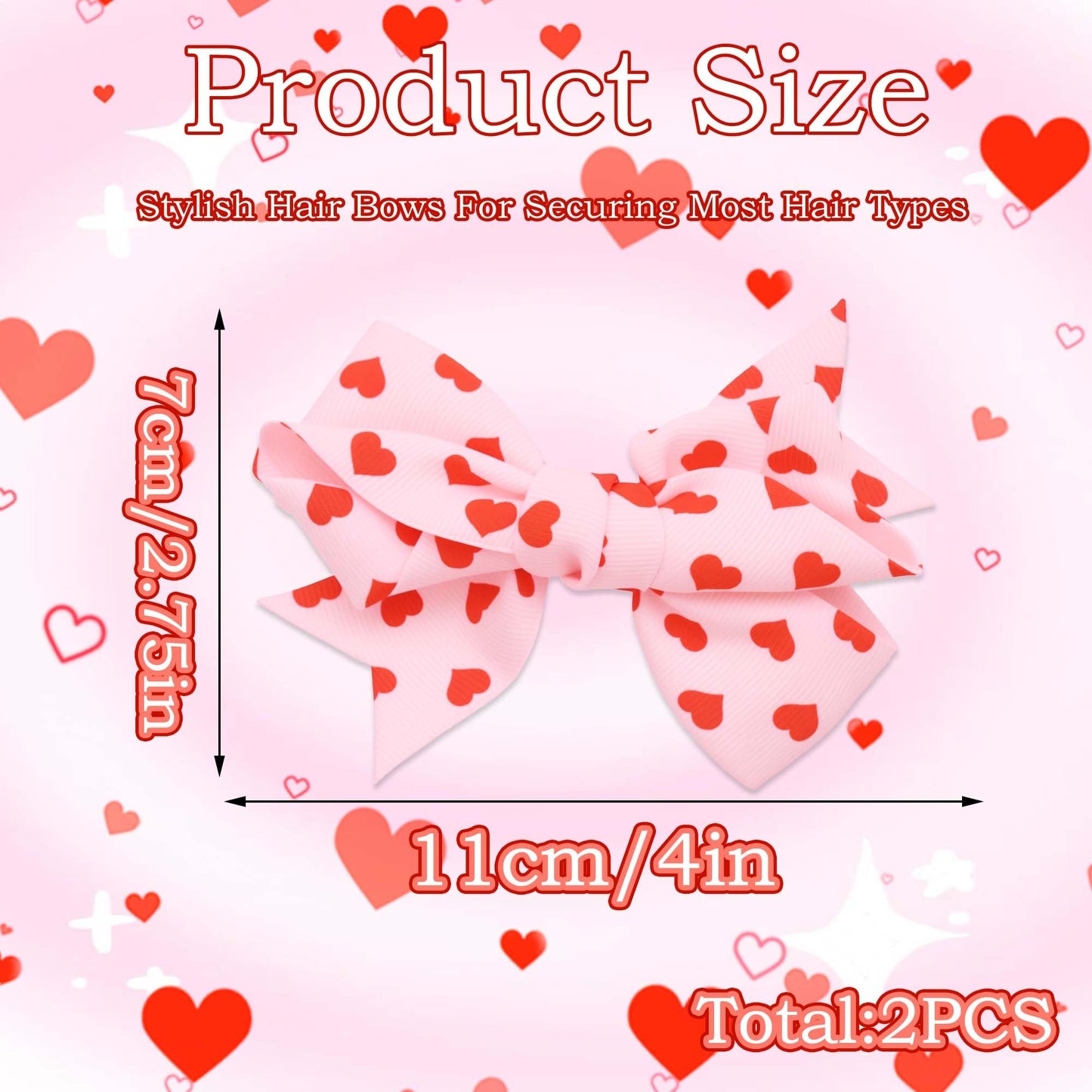 STGDAK Hair Bow Clips Love Heart Bow For Girls Pink Bows Red Print Cute Bowknot Barrettes Easter Hairpins 4 Inch Hair Accessories For Women Decor Party DEaster Basket Stuffers for Girls Gifts