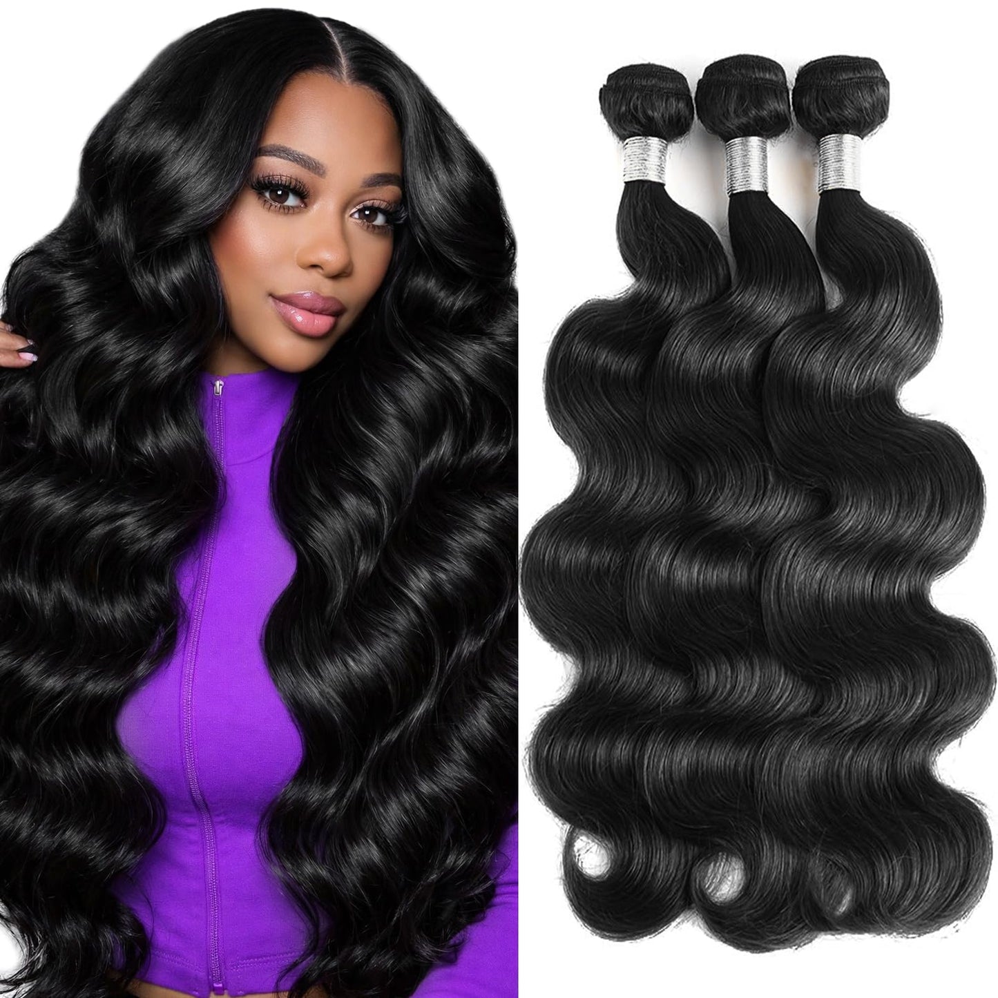 12A Human Hair Bundles Body Wave Bundles Human Hair 18 20 22 Inch 100% Unprocessed Brazilian Virgin Hair Body Wave 3 Bundles Deals Real Human Hair Extensions For Women Natural Black Color