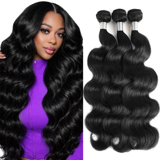 12A Human Hair Bundles Body Wave Bundles Human Hair 18 20 22 Inch 100% Unprocessed Brazilian Virgin Hair Body Wave 3 Bundles Deals Real Human Hair Extensions For Women Natural Black Color