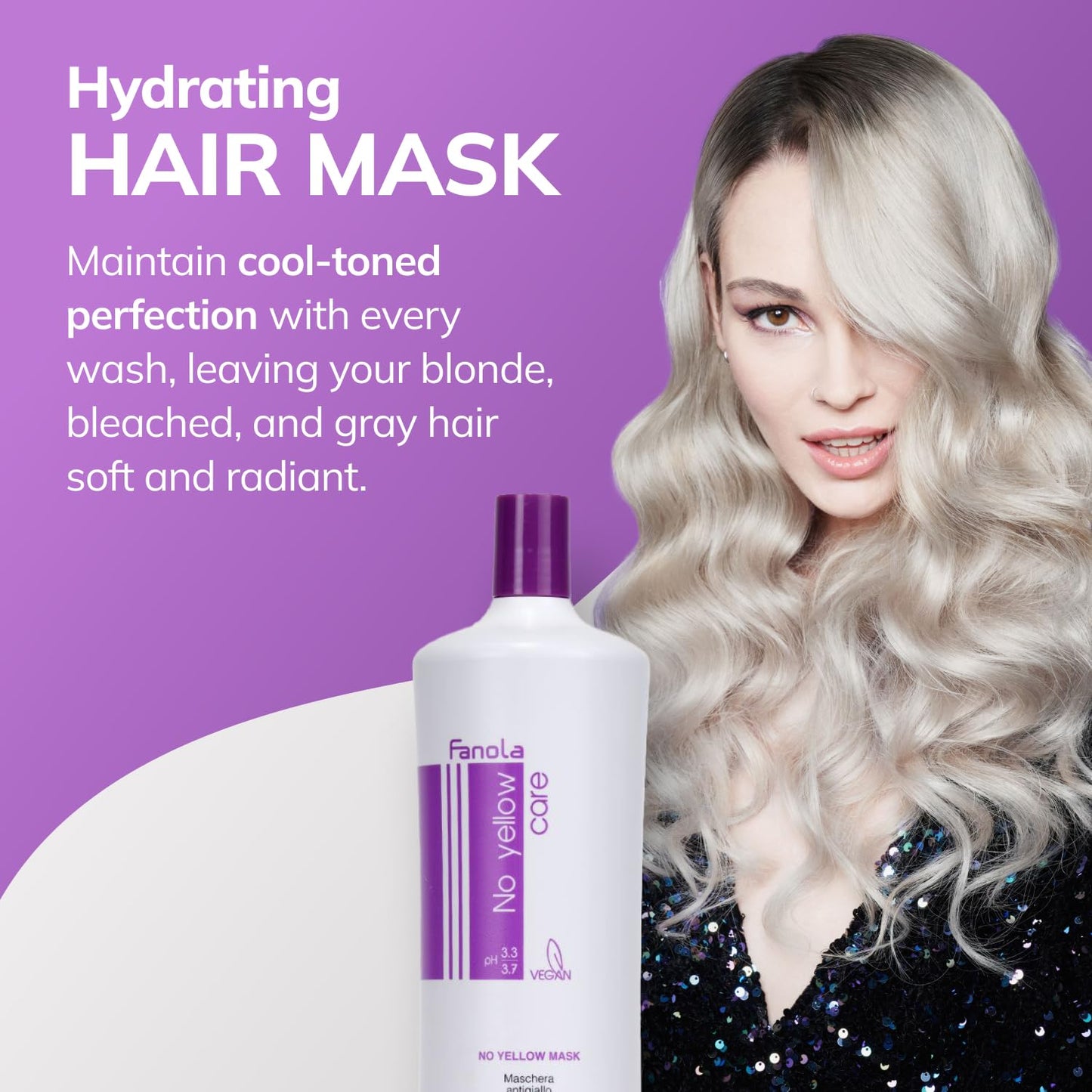 Fanola No Yellow Purple Hair Mask - Acidic pH Deep Conditioning Hair Mask for Blonde, Bleached & Grey Shades - Intense Violet Pigment Neutralizes Brassy Tones (33.8 Fl oz)