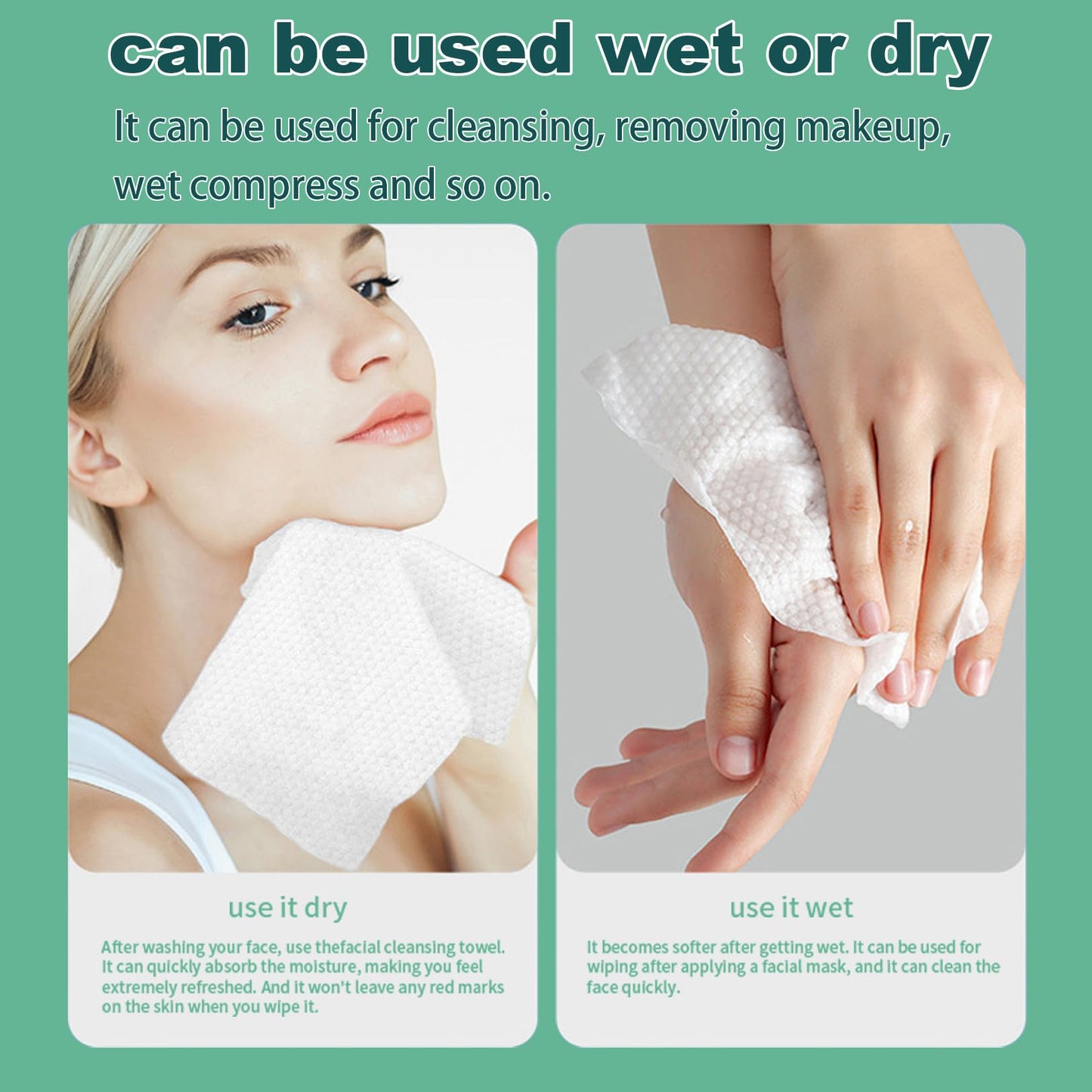 Hanging Disposable Face Towels, 4 Packs (640 Count) - Wall Mount Design for Easy Dispensing, Extra Soft & Absorbent Dry Wipes for Face, 8x8 Inch Facial Cleansing Cloths for Makeup Removal