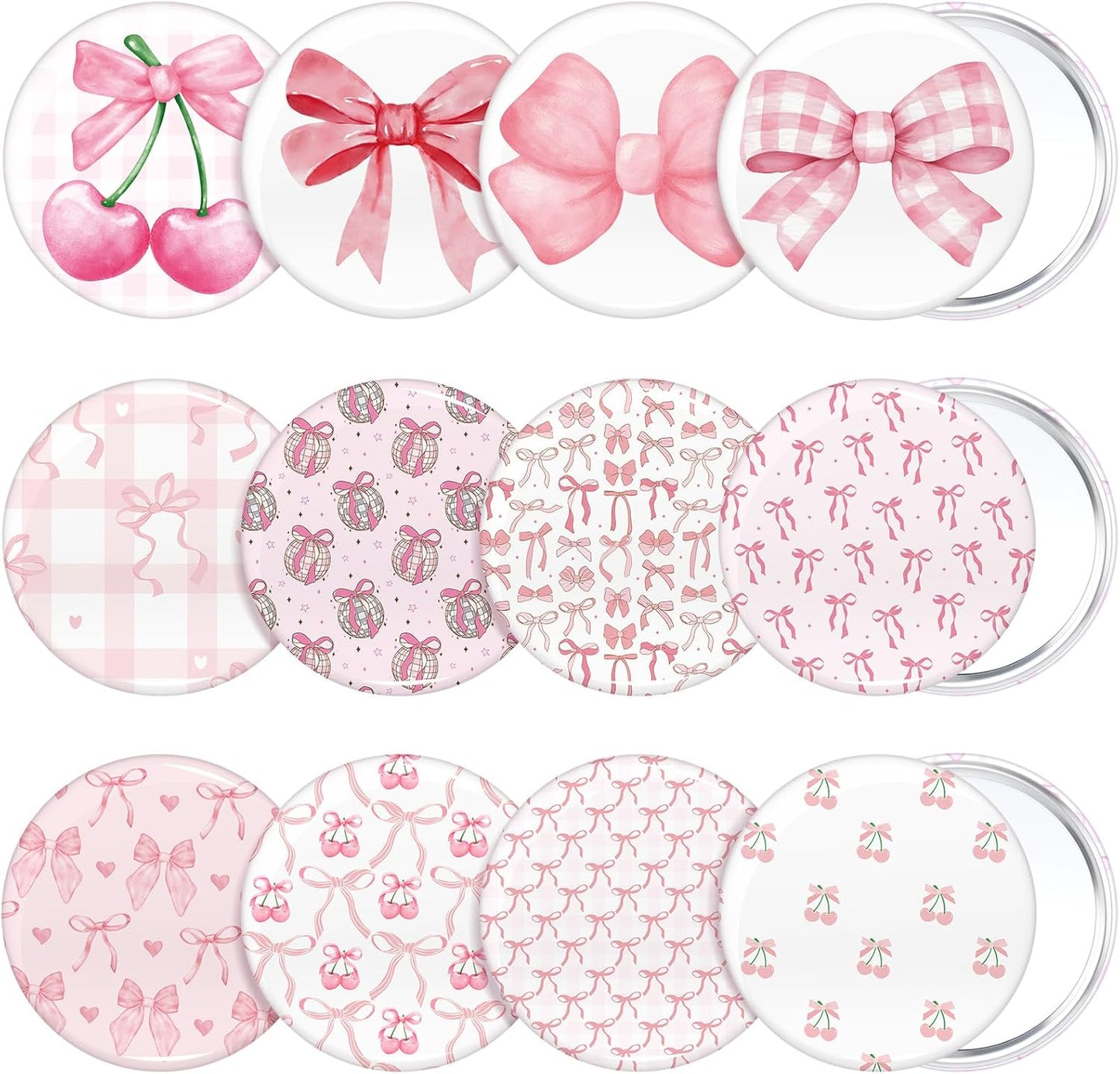 Cinnvoice Mini Compact Mirrors - 12 Pcs Bow Party Favors | Aesthetic Pocket Keepsakes for Women & Girls (Black & White)
