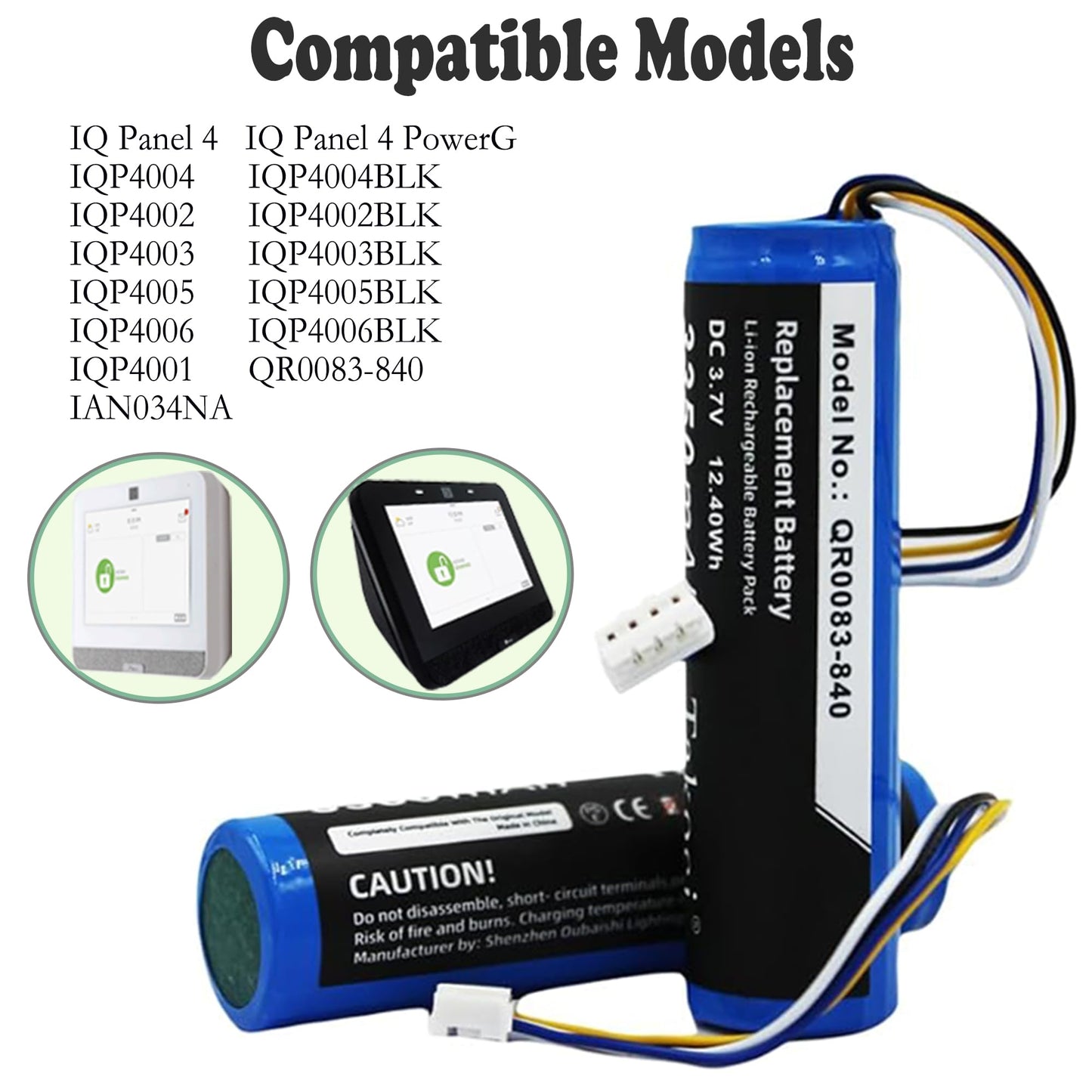 IQ Panel 4 Battery Replacement Compatible with Qolsys IAN034NA IQP4001 QR0083-840 3.7V 3350mAh