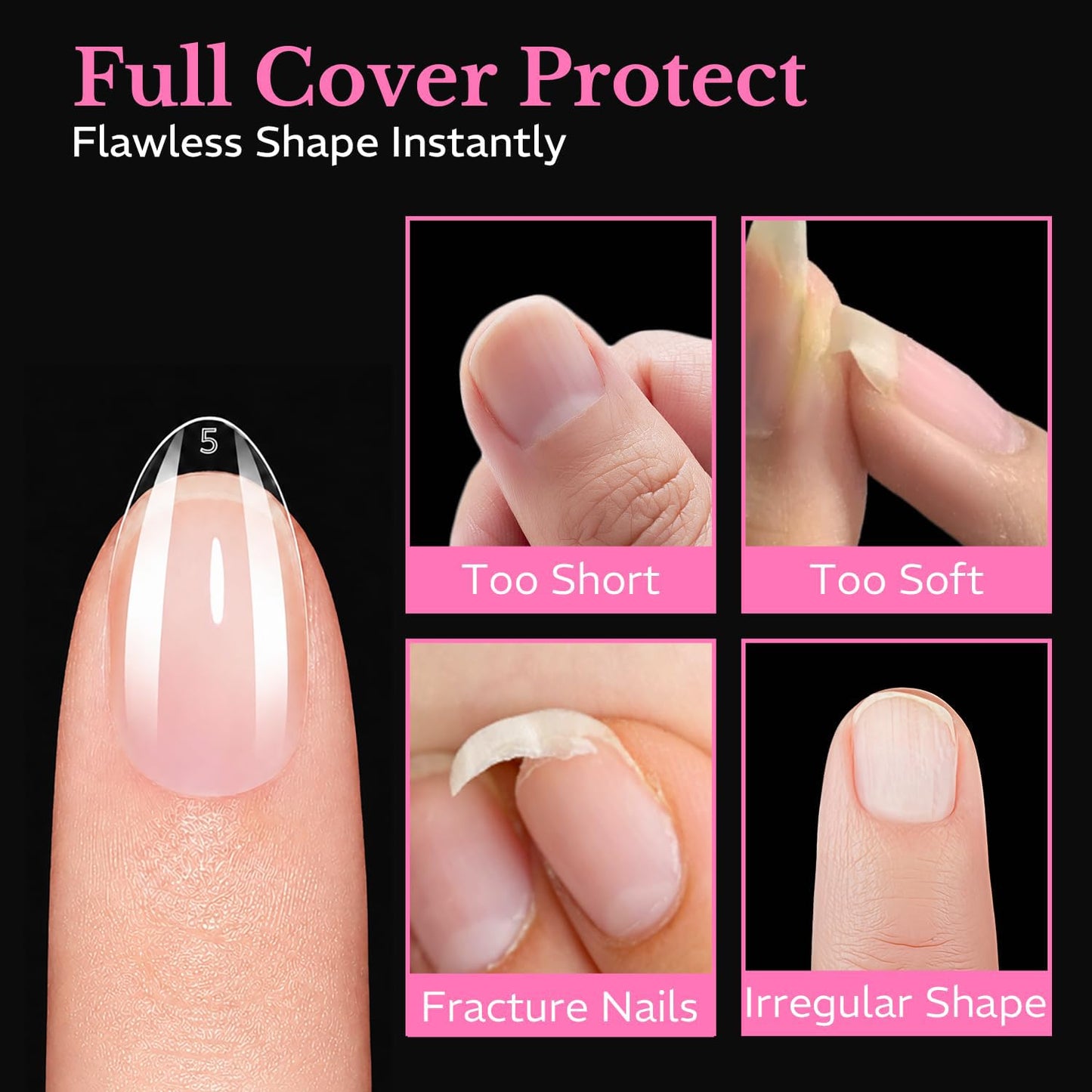 Extra Short Almond Nail Tips - 600pcs Pre-Etched Soft Gel | 15 Sizes for DIY Manicure & Nail Art