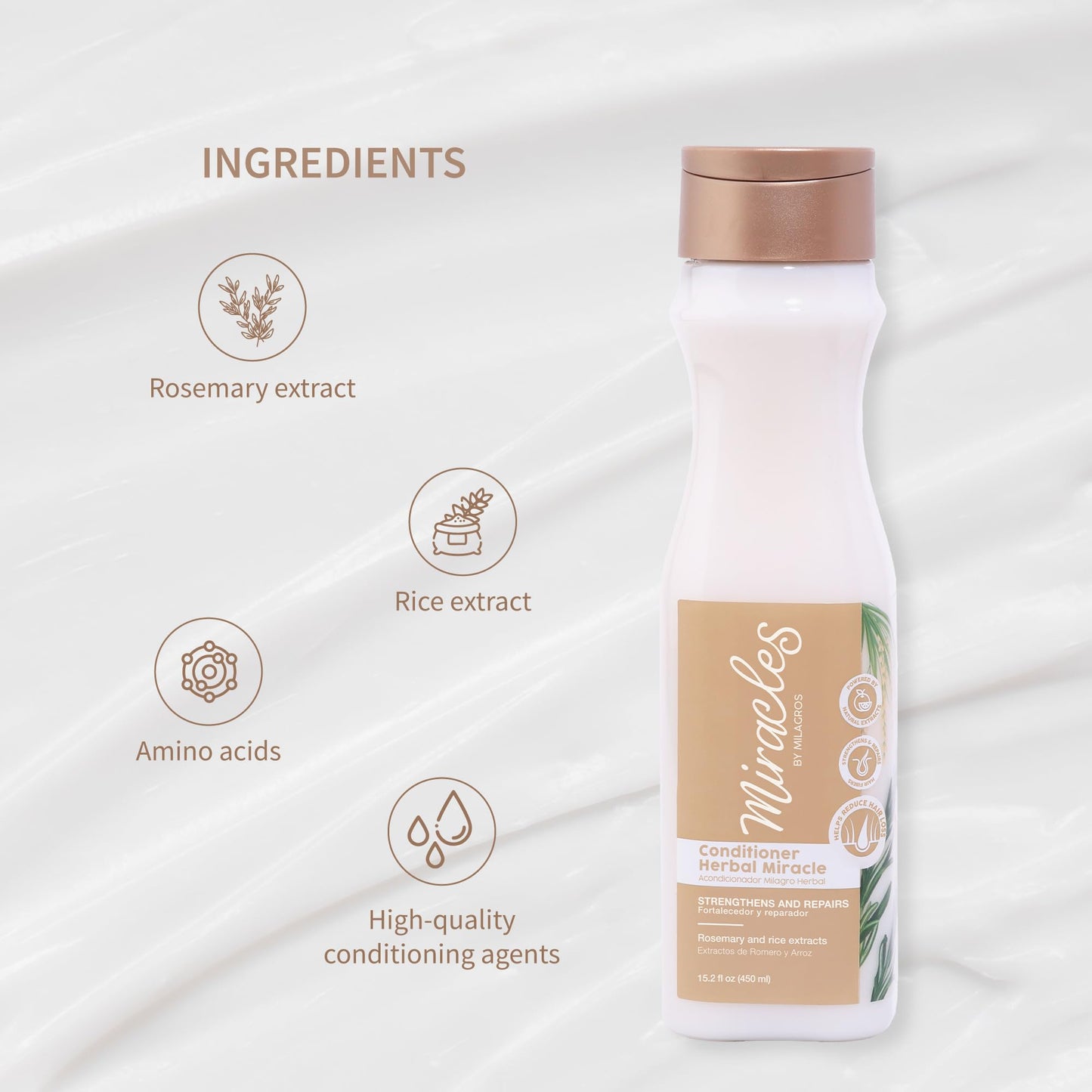 Herbal Miracle Conditioner – Hydrating & Detangling Hair Conditioner – Strengthens, Repairs & Reduces Hair Loss – With Rosemary, Rice Extract & Amino Acids – Anti-Frizz & Smooth Finish