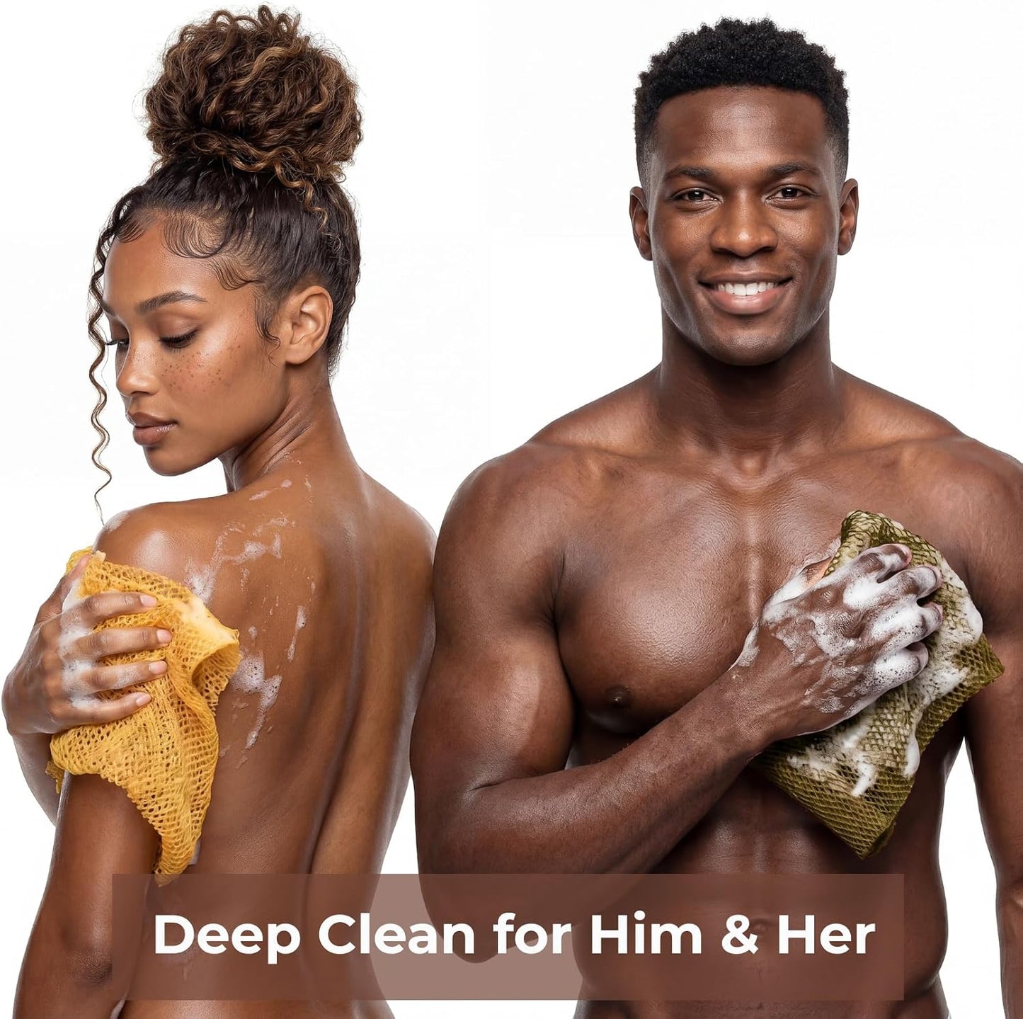 African Net Sponge | Exfoliating Bath Scrubber - 3 Pack Quick Drying Mesh for All Skin Types | Brown, Cream, Green