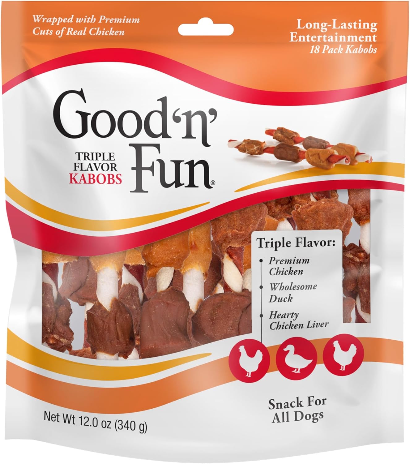 Long-Lasting Dog Treat Kabobs - Real Proteins with Beef Hide & Chicken | Supports Dental Health, 24 oz