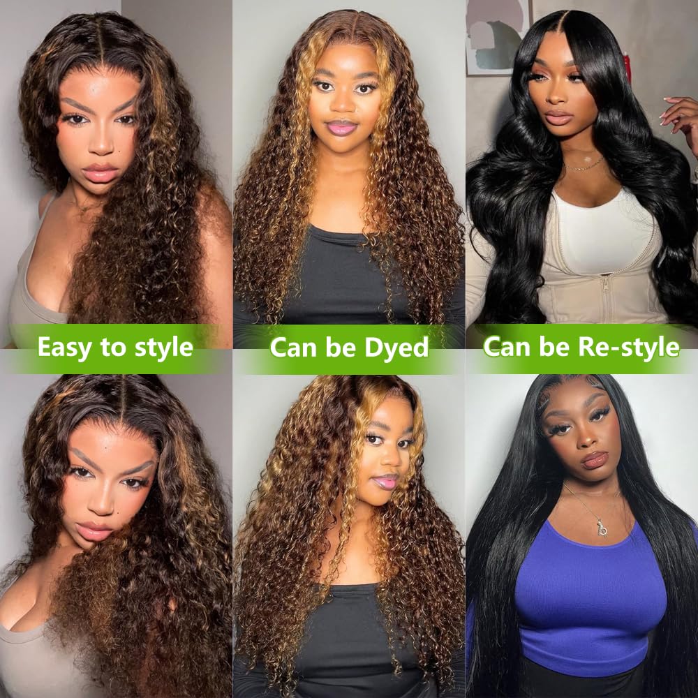 30 Inch Balayage Glueless Human Hair Wig - Pre Plucked HD Lace Front, Ombre Deep Wave, 210 Density | FB/30