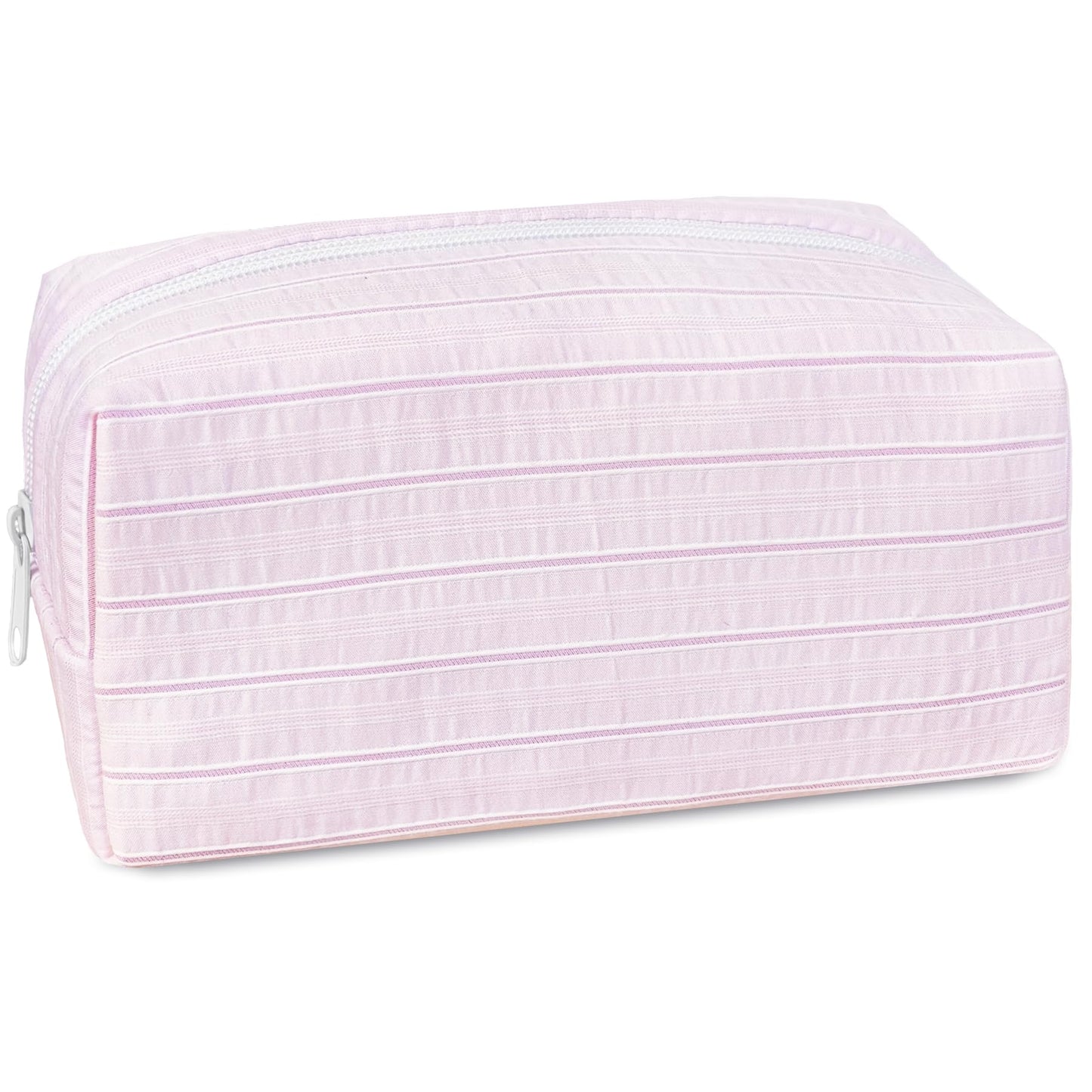 STARDW Striped Cotton Makeup Bag, Cute Cosmetic Pouch with Canvas Lining & Zipper, Travel Toiletry Bag