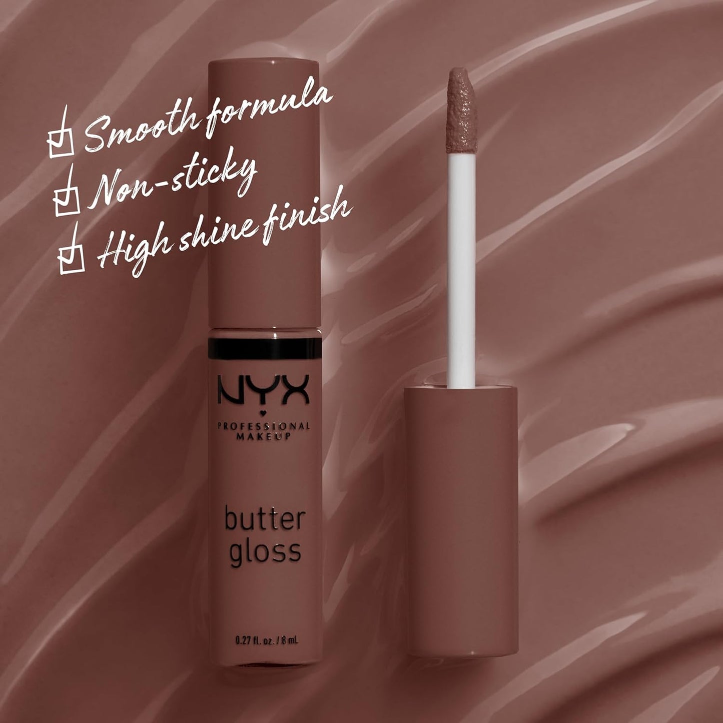 NYX Butter Gloss - Non-Sticky Lip Gloss in Ginger Snap | Rich Chocolate Brown Shade