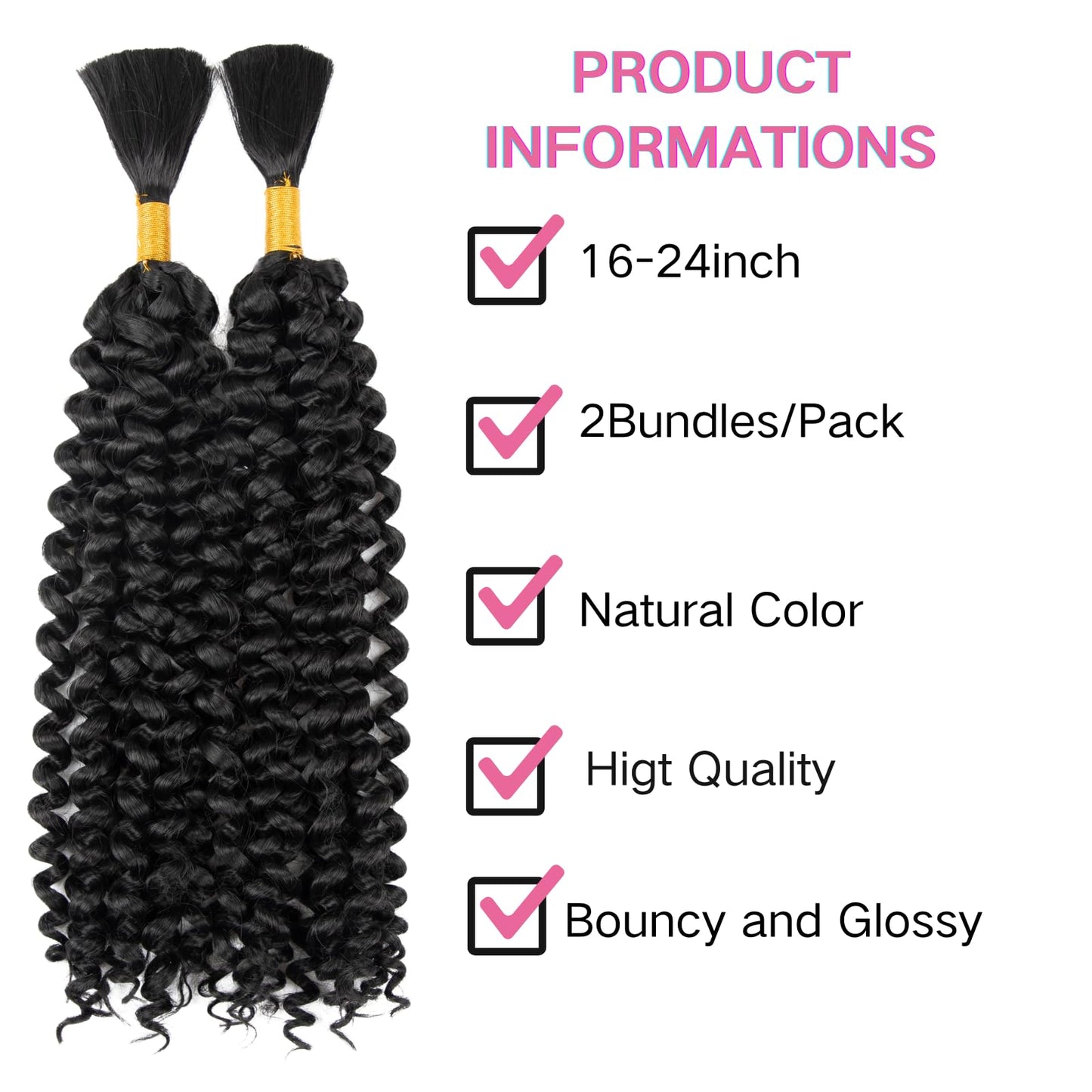 Curly Bulk Hair 20inch 155g For Braiding Hair Wet And Wavy Curly Wave Bulk Hair Quality Synthetic Micro Braiding Hair Extensions for Boho Braids No Weft (Natural Black 20inch 2Bundles)