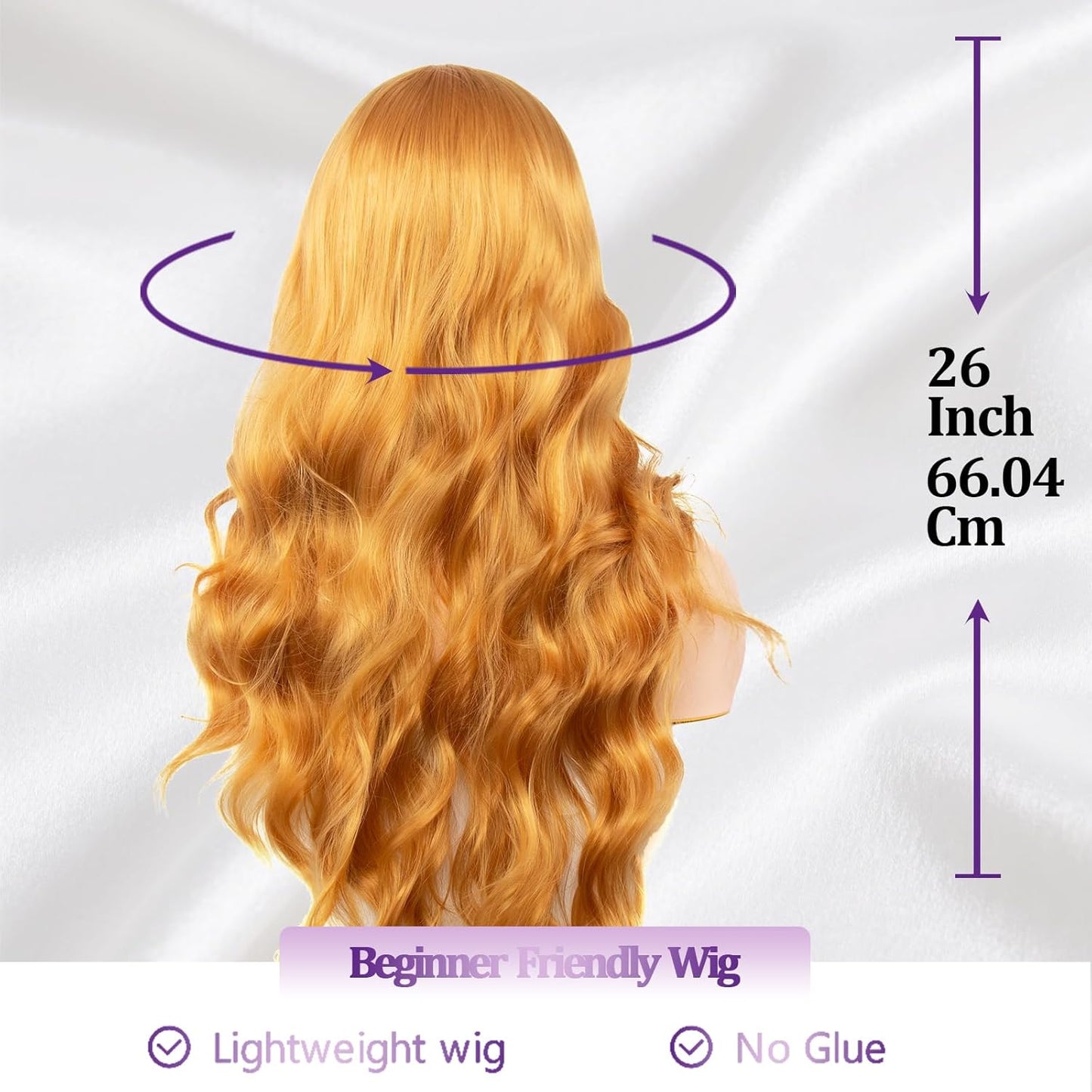 Honey Blonde Wigs for Women - 26 Inch Long Wavy Curly Synthetic Wig with Bangs | Heat Resistant Cosplay Style