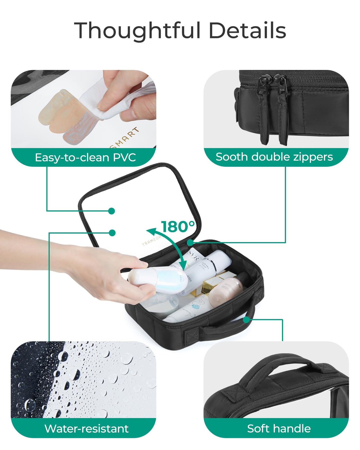 BAGSMART Puffy Clear Toiletry Bag, TSA-Approved & Wide-Open, 1-Pack, Black