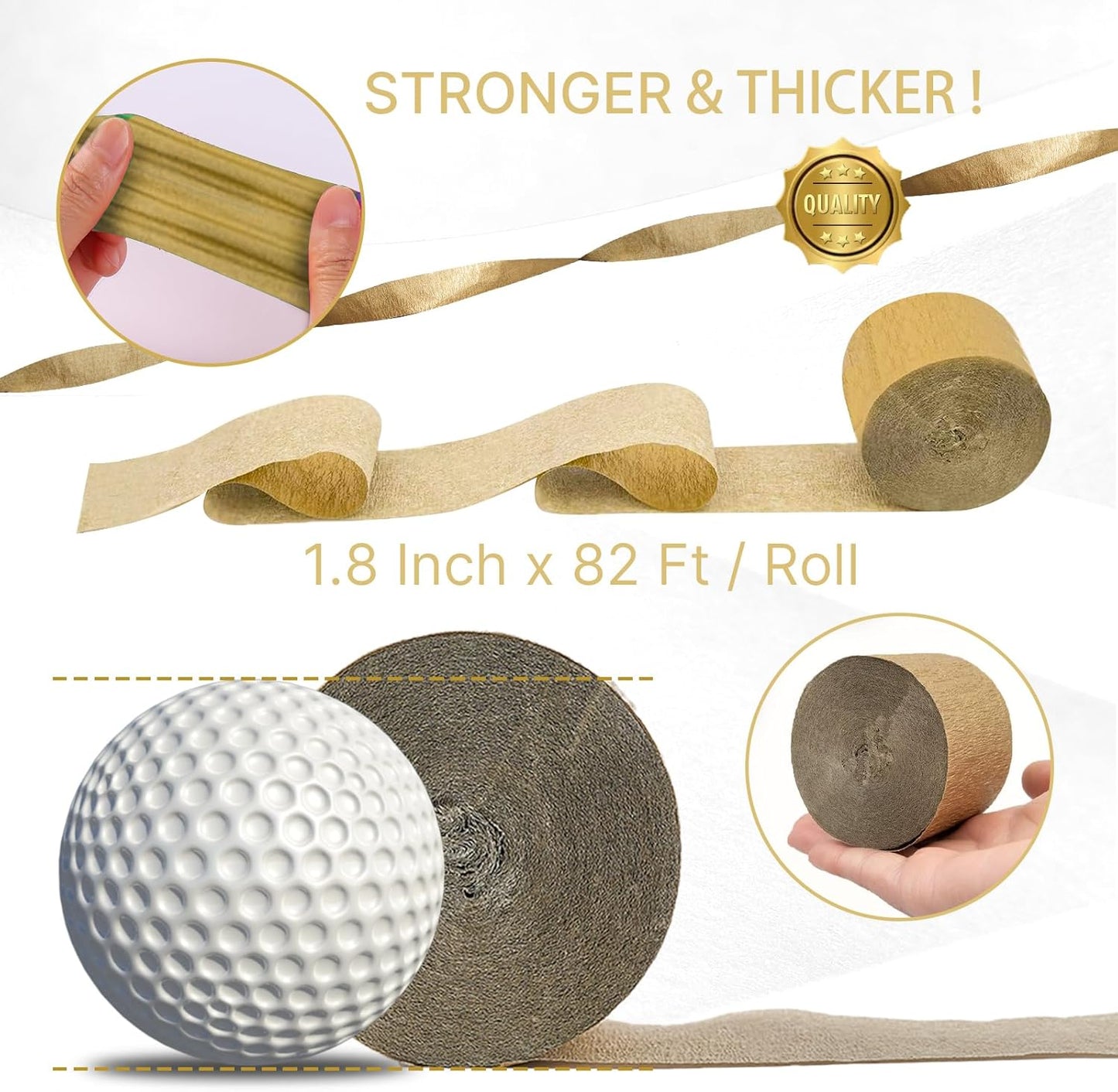 Gold Crepe Paper Streamers - 4 Pack of 328ft | Perfect for Wedding, Birthday, Baby Shower, and Graduation Party Decorations