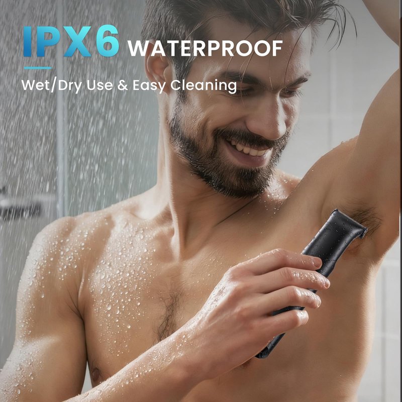 Body Hair Trimmer for Men 3-in-1 Groin, Pubic & Ball Trimmer with Skin Safe No-Nick Blades, IPX6 Waterproof Wet/Dry Electric Shaver for Chest, Underarms, Legs, USB-C Rechargeable Grooming Kit