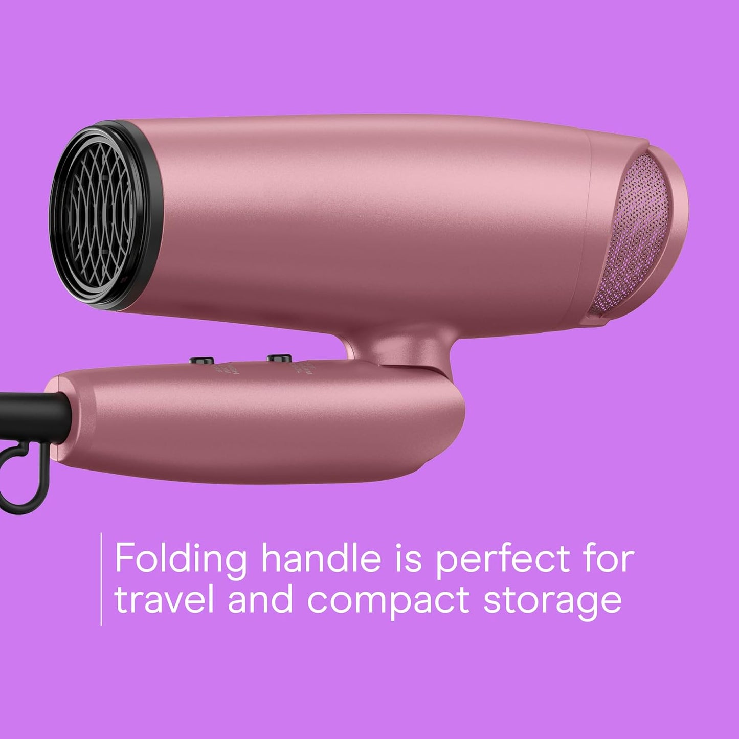 Conair Hair Dryer - 1875W Travel Blow Dryer with Diffuser & Folding Handle | Nano-Quartz Ceramic for Less Frizz, Dusty Rose