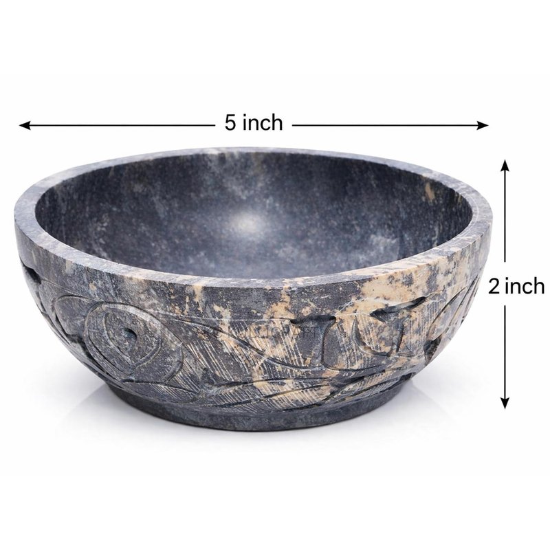 KC KULLICRAFT Marble Soapstone Natural Smudge Pot | Stone Bowl | Scrying And Smudge Bowl (Scrying - Bowls & Mirrors) (5 Inch) From India. Handmade Leaf Carved Design.