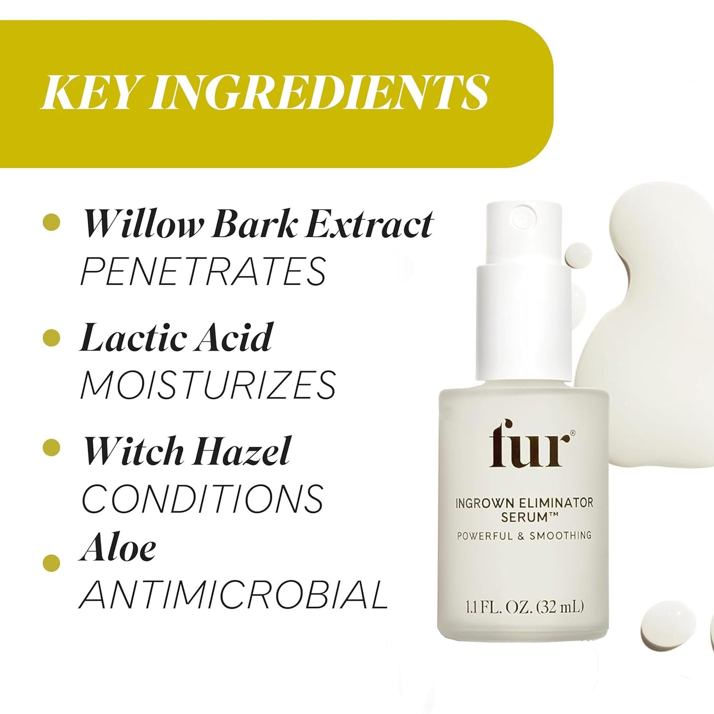 Ingrown Hair Treatment Serum - Fur Ingrown Eliminator for Post Hair Removal Care | 1.1 FL OZ