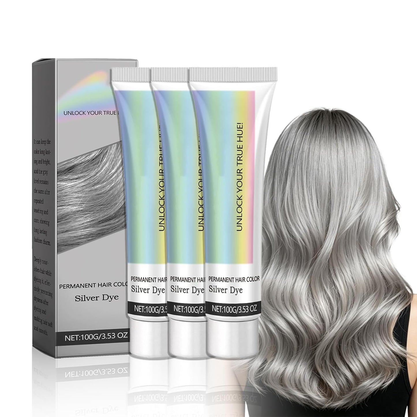 Silver Hair Dye - Nourishing Silver Gray Color for Lightened Hair | 3.53 Fl Oz (3pcs)