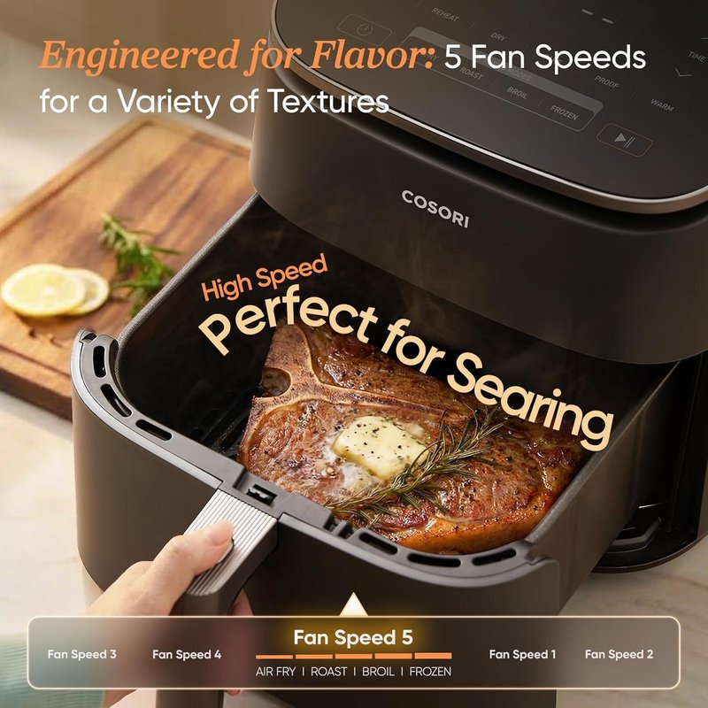 Cosori 9-in-1 Air Fryer - 6 Qt PFAS-Free Ceramic Coating, Precise Heating | Dark Gray