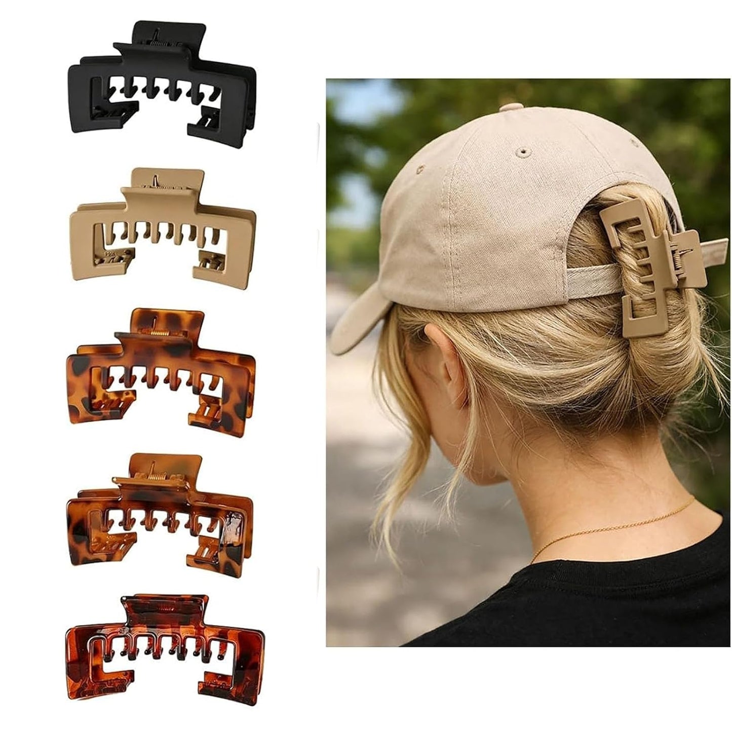 Large Hair Claw Clip for Baseball Caps - Non-Slip Strong Hold for Thick Hair | 5PCS
